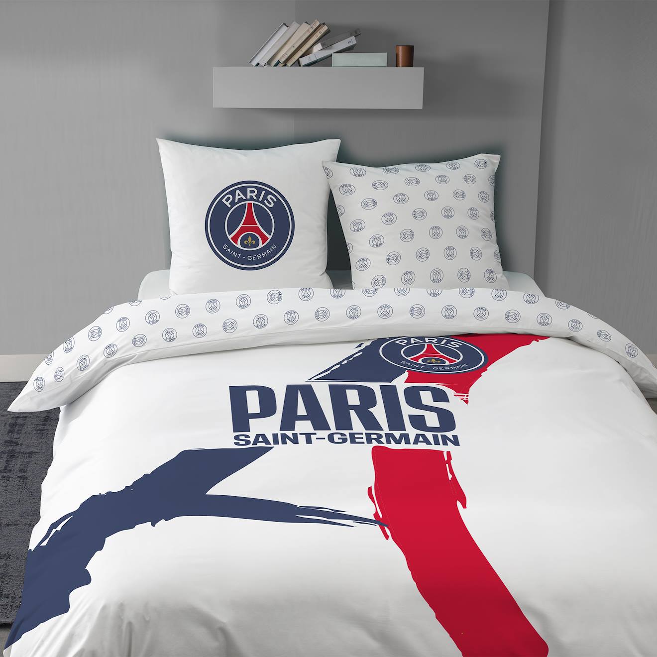 Parure De Lit Imprimée 100% Coton, Psg Tour Blanc