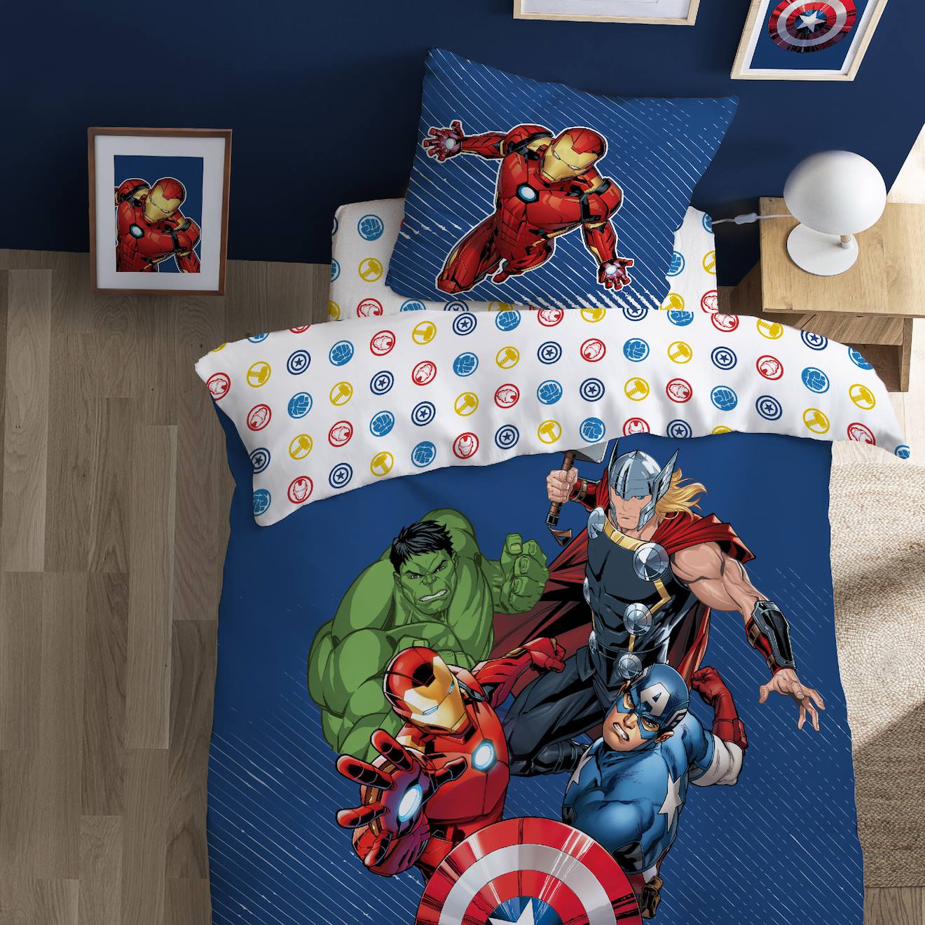 Parure De Lit Imprimée 100% Coton, Avengers Home Team Bleu