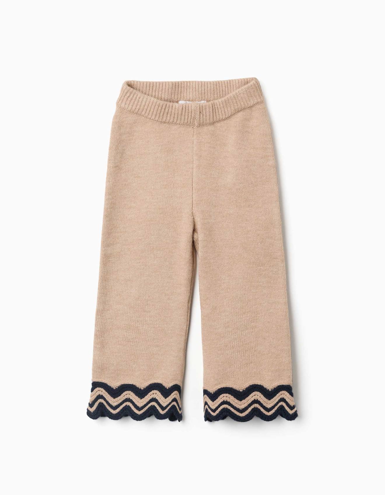 Pantalon En Maille Avec Ourlet Rayures Beige 30$