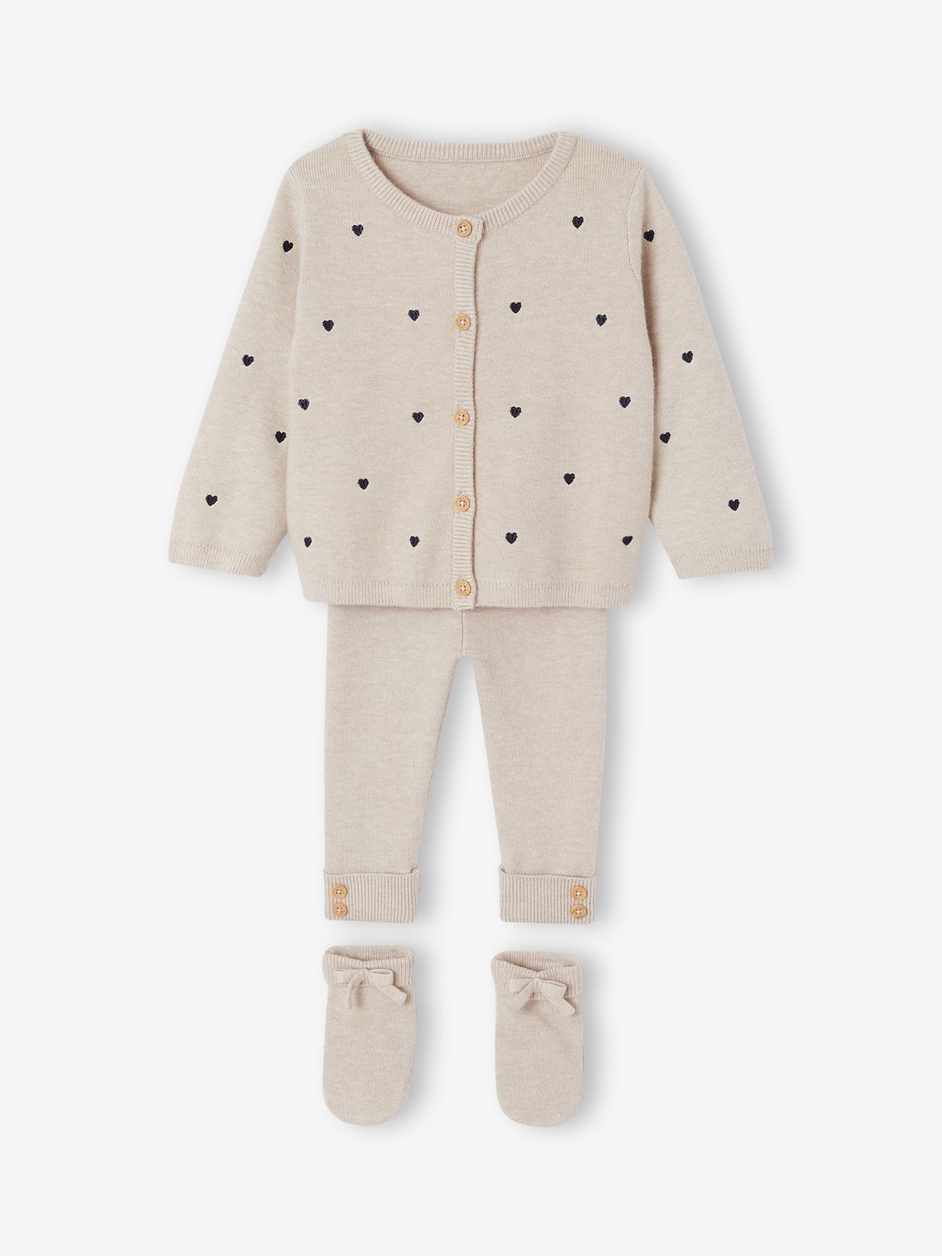 Ensemble 3 pièces bébé fille beige chiné (Vertbaudet) - Couverture