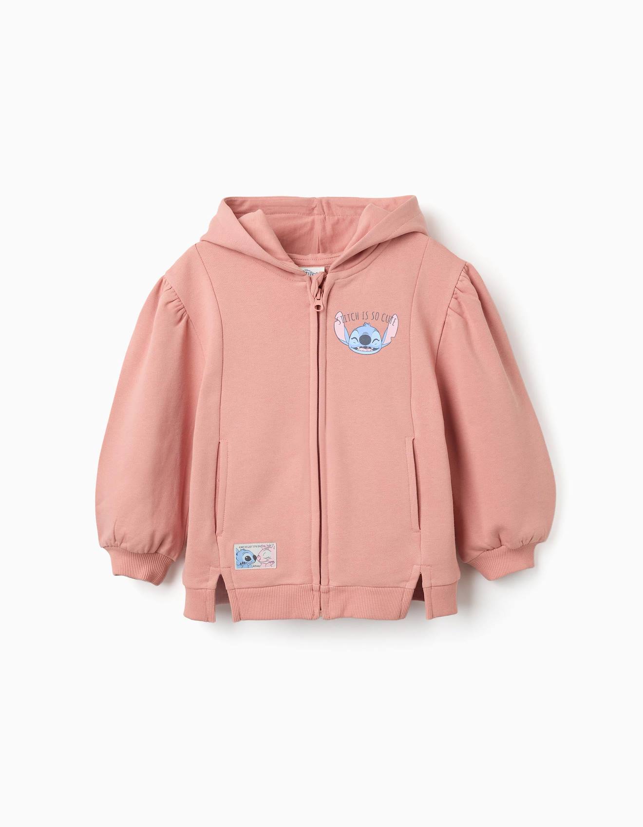 Sweat Zipp En Coton Peign En Molleton Avec Capuche Et Imprims Stitch Rose 38$