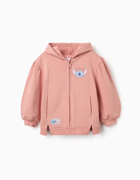 Fille-Pull, gilet, sweat-Gilet-Sweat zippé en coton peigné en molleton avec capuche et imprimés stitch