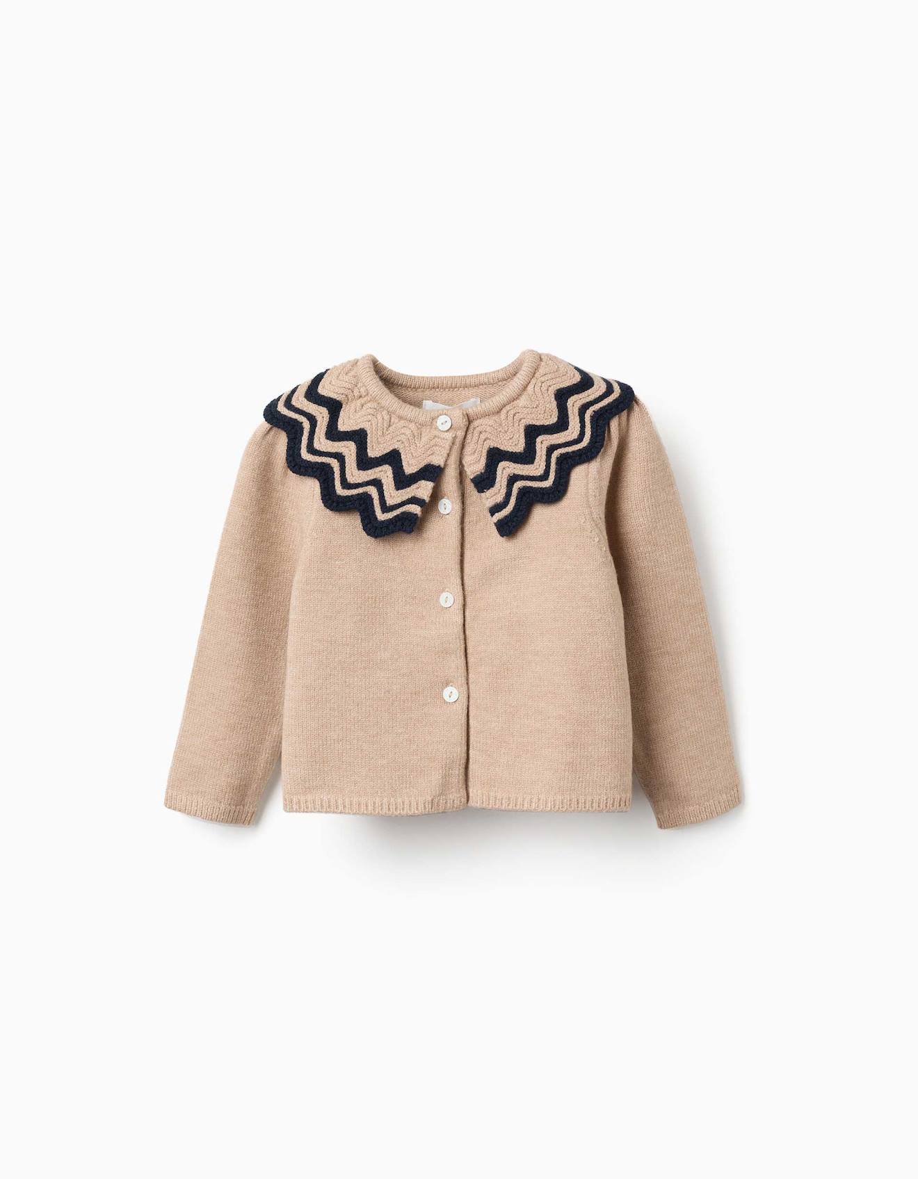 Cardigan En Maille Avec Col Rayures Beige 30$