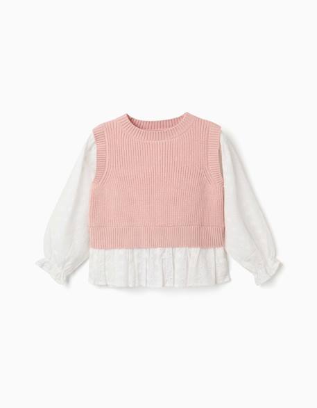 Fille-Pull bi-matière en maille et coton
