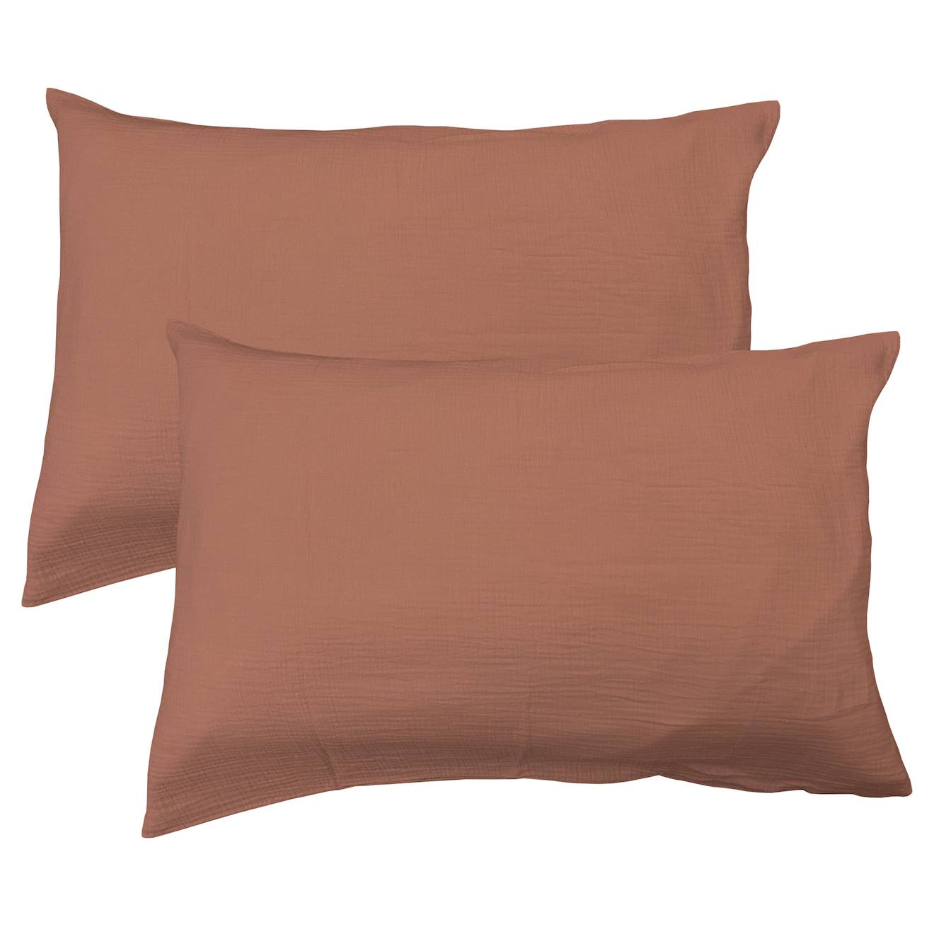 Set De 2 Taies D'oreiller Unies En Coton, Gaze De Coton Terre Cuite