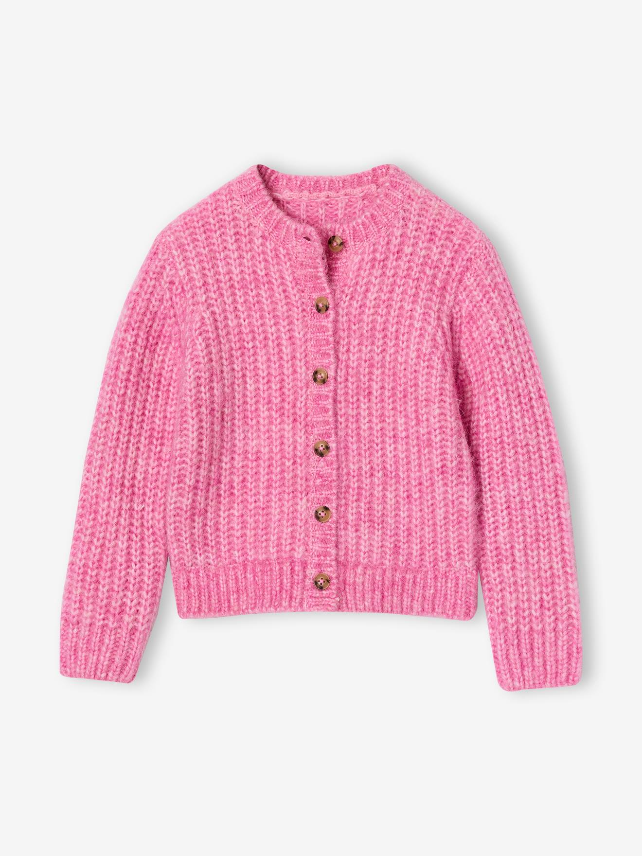 Gilet fille loose maille mousseuse rose