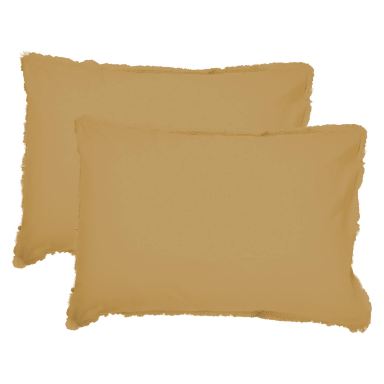 Set De 2 Taies D'oreiller Unies À Franges, Coton Lavé Miel