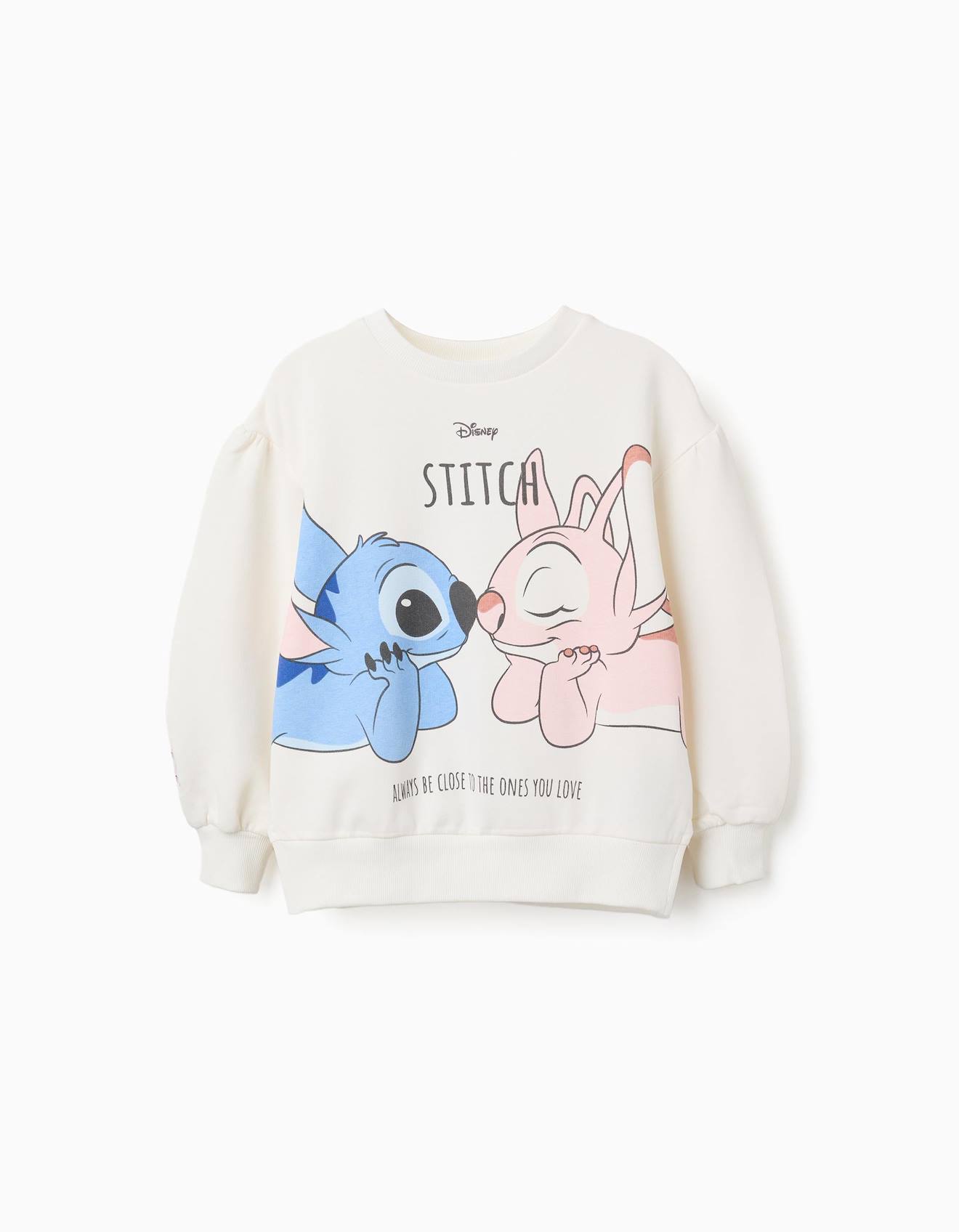 Sweat En Coton Peigné Avec Imprimé Stitch & Angel Blanc