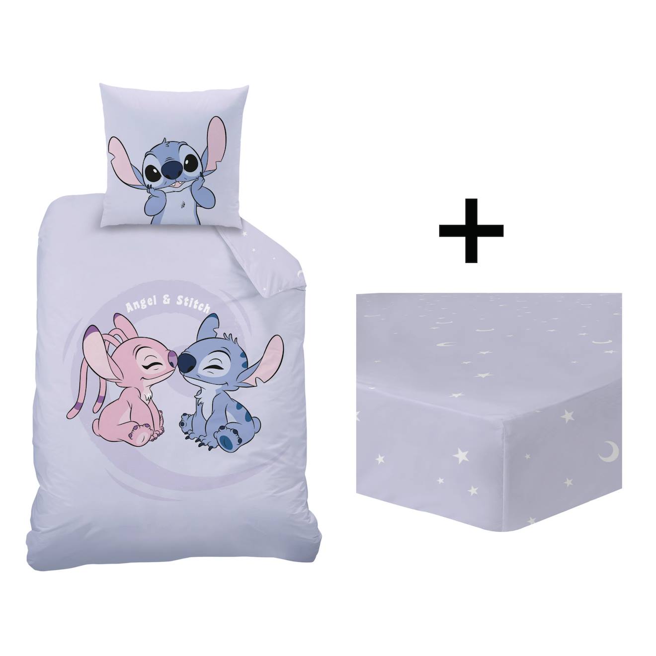 Parure De Lit Imprimée + Drap Housse 100% Coton, Disney Home Stitch Happy Violet
