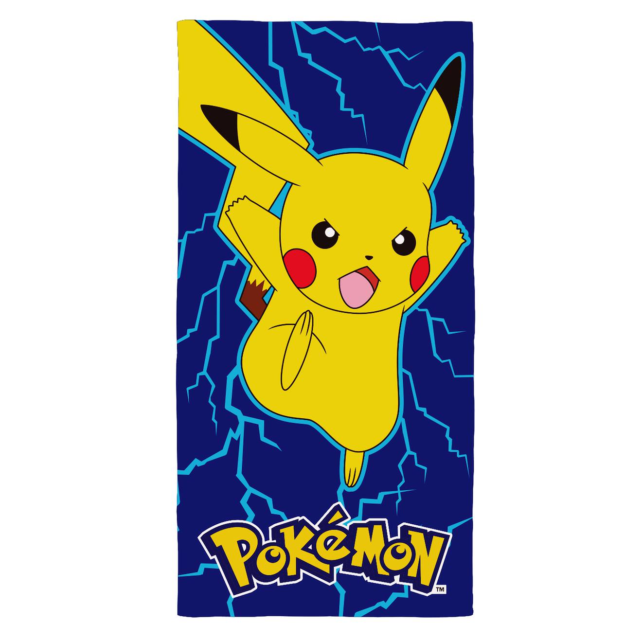 Serviette De Bain Et De Plage Imprimée 100% Coton, Pokemon Volt Bleu