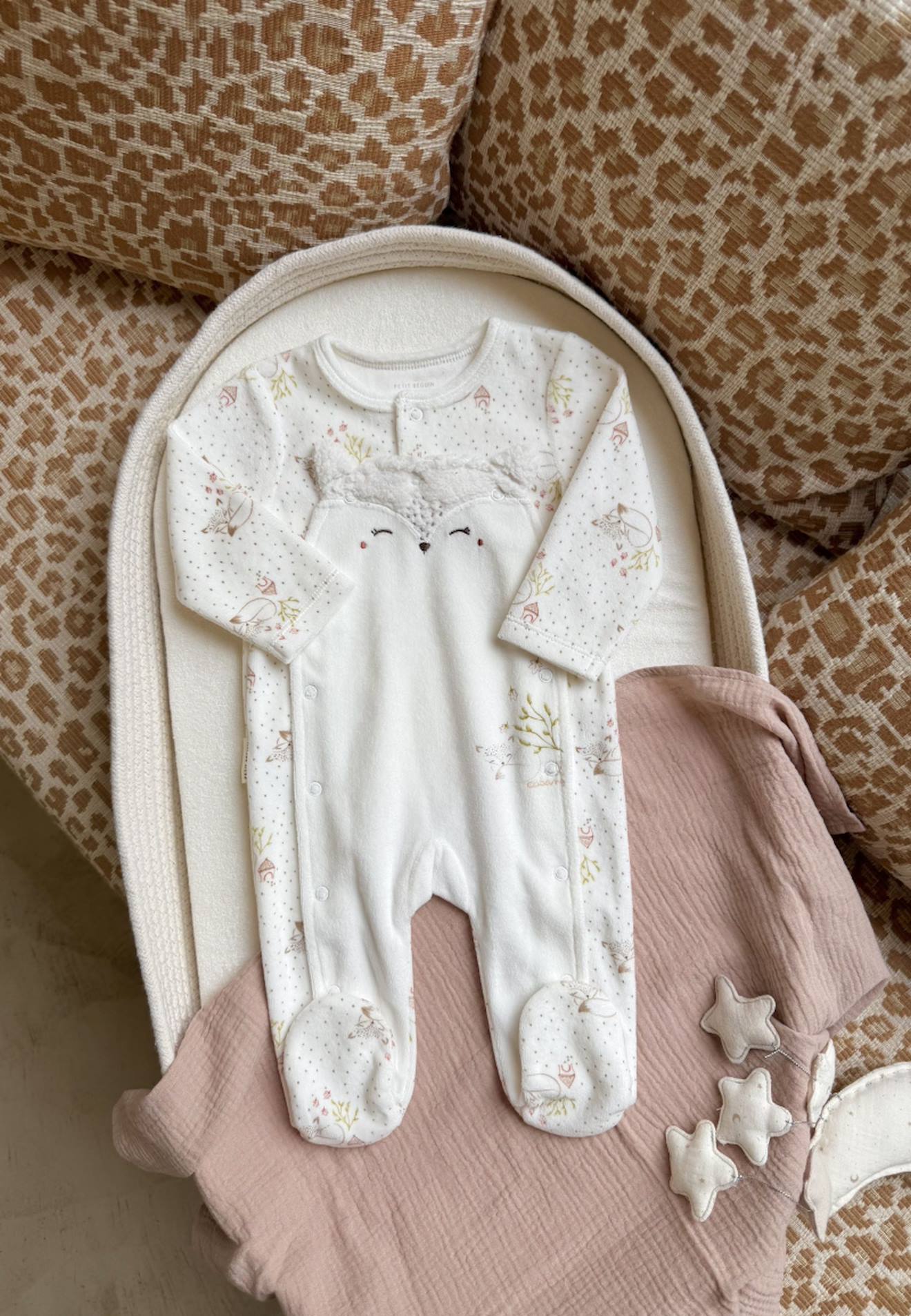 Pyjama Bb En Velours Ouverture Pont Doucette Ecru 22$