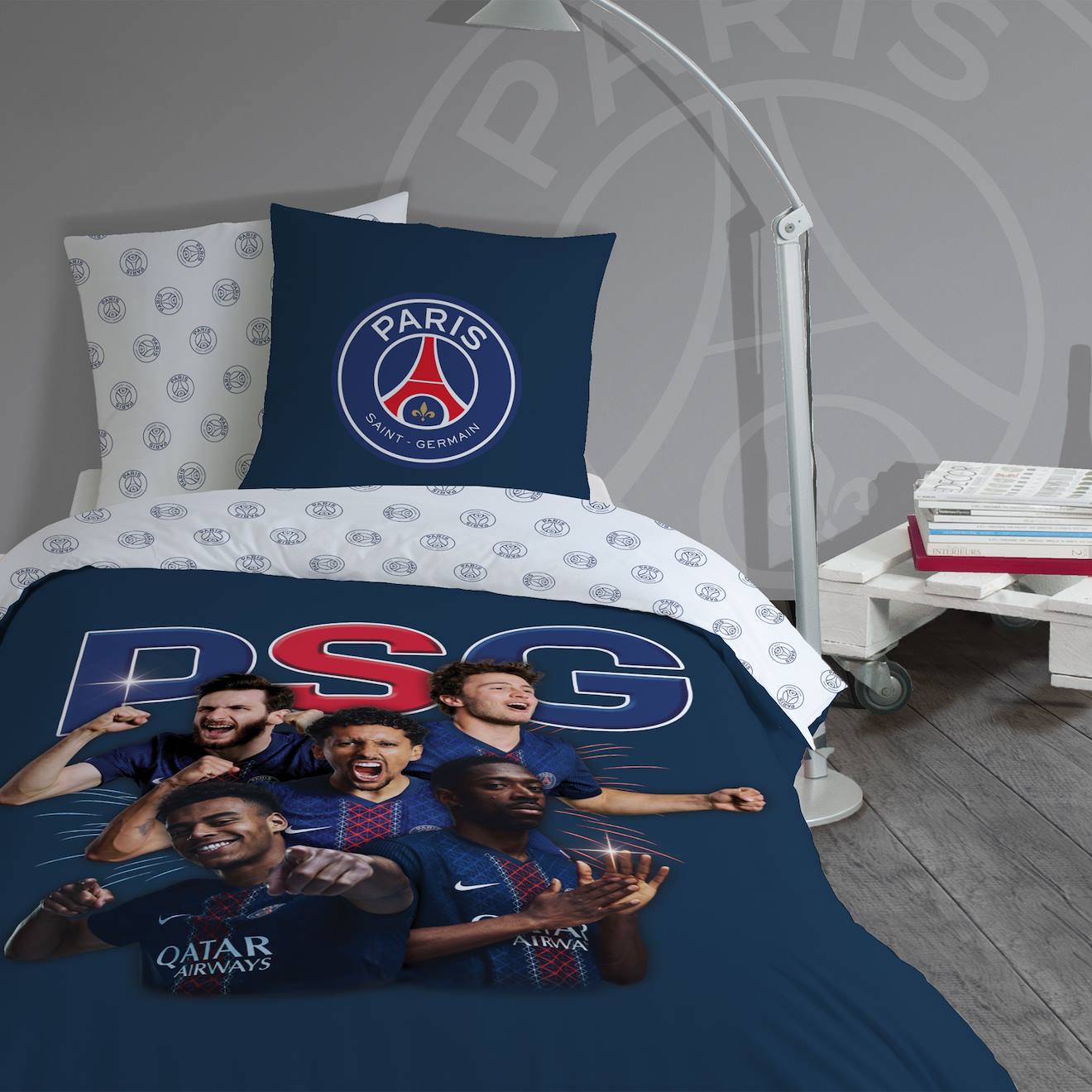 Parure De Lit Imprimée 100% Coton, Psg Winners Bleu