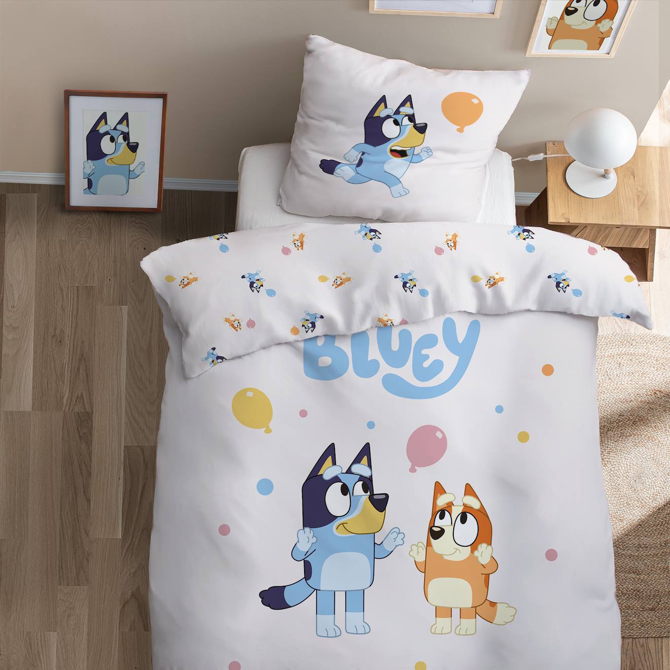 Parure De Lit Imprimée 100% Coton, Bluey Party Beige