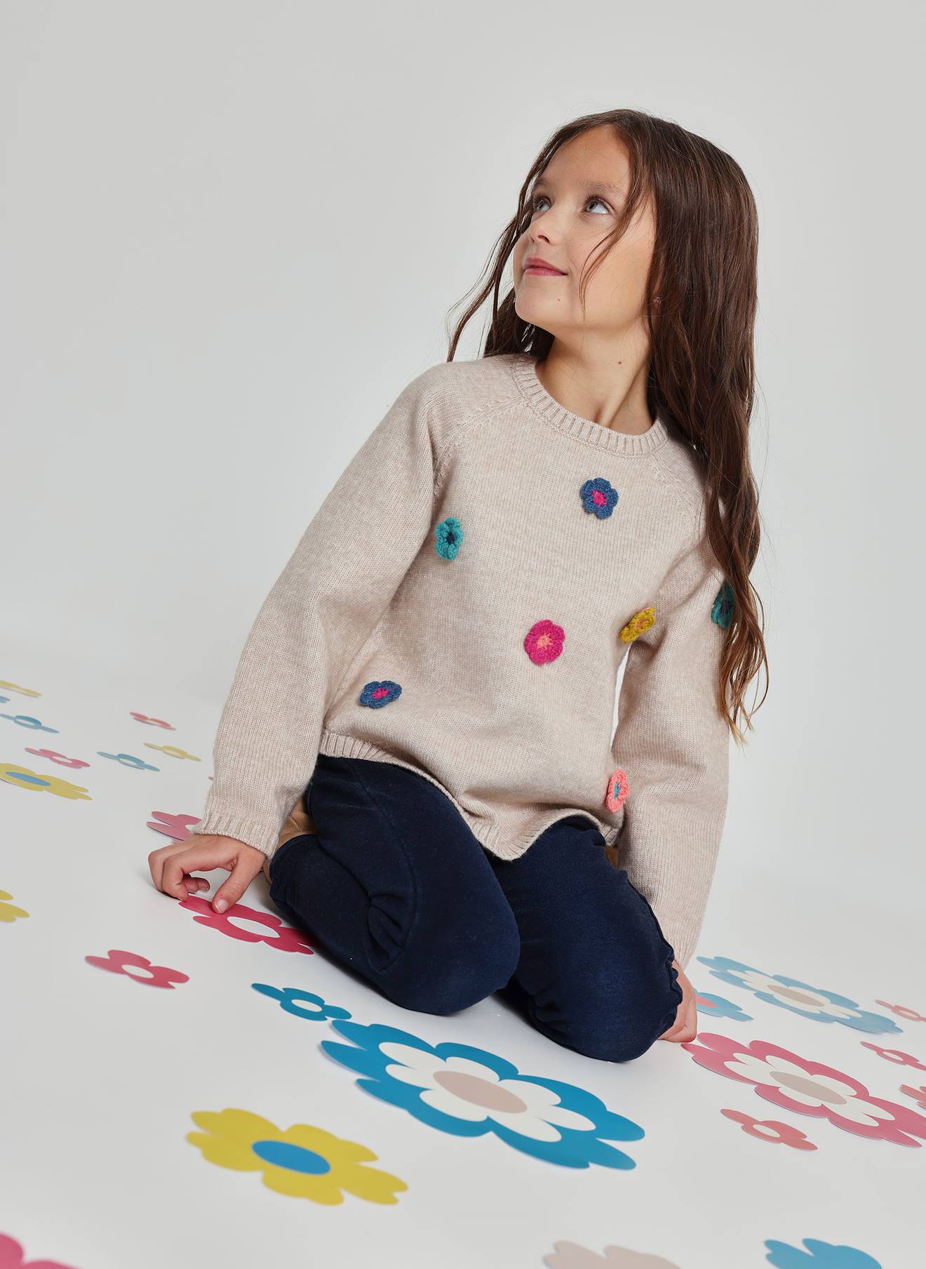Pull Fille Avec Fleurs Au Crochet Beige 43$