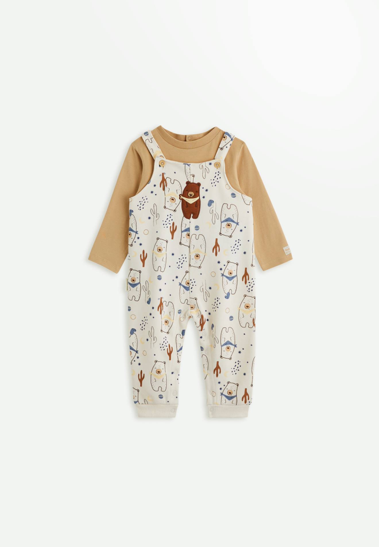 Ensemble Salopette Bb En Molleton Et T-shirt Moka Ecru 28$