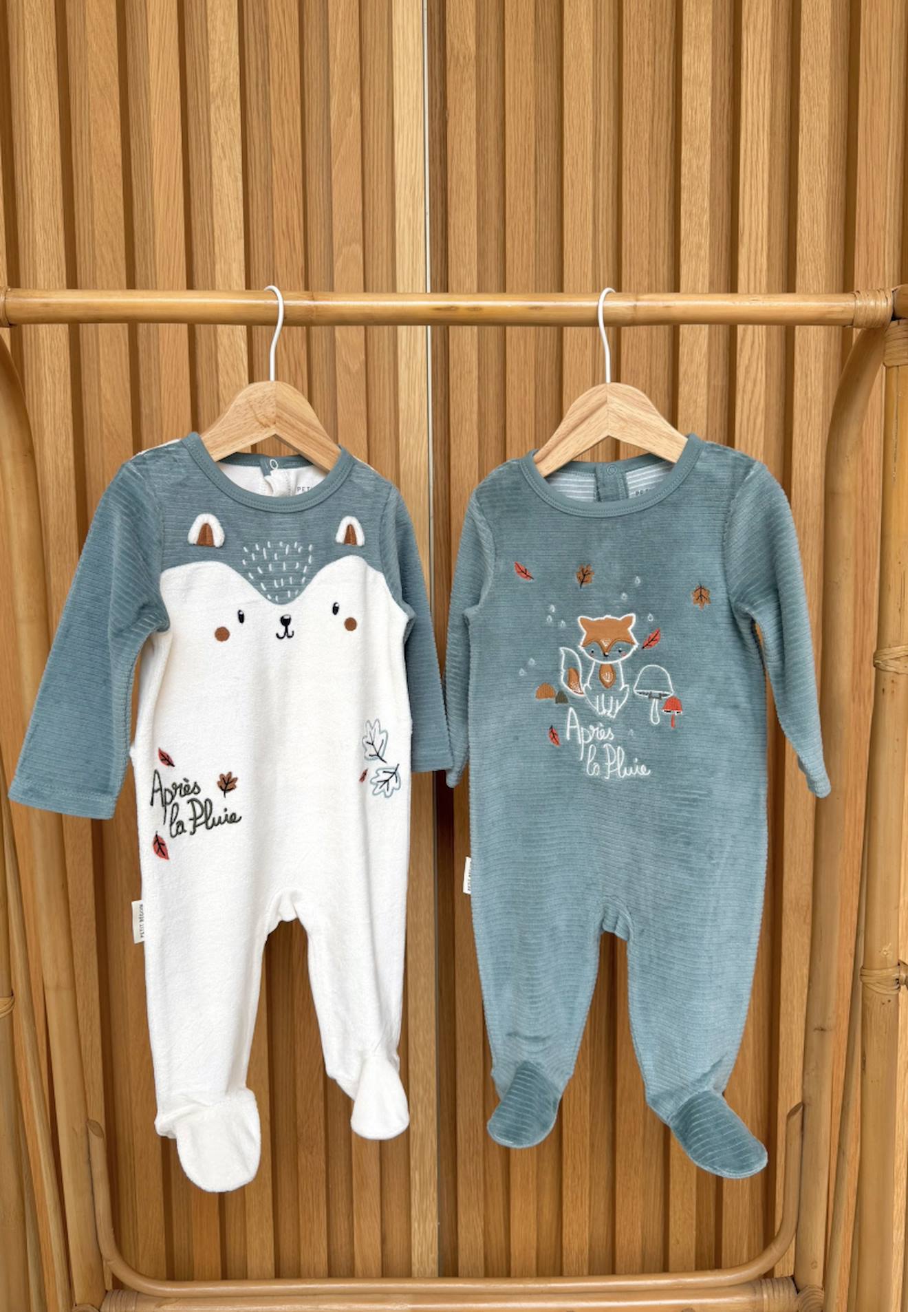 Lot De 2 Pyjamas Bb En Velours Ginkgo Vert 38$