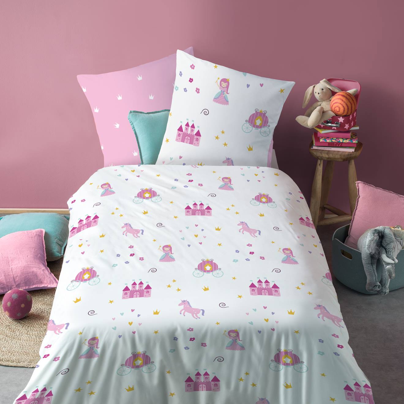 Parure De Lit Imprimée 100% Coton, Merveille Rose