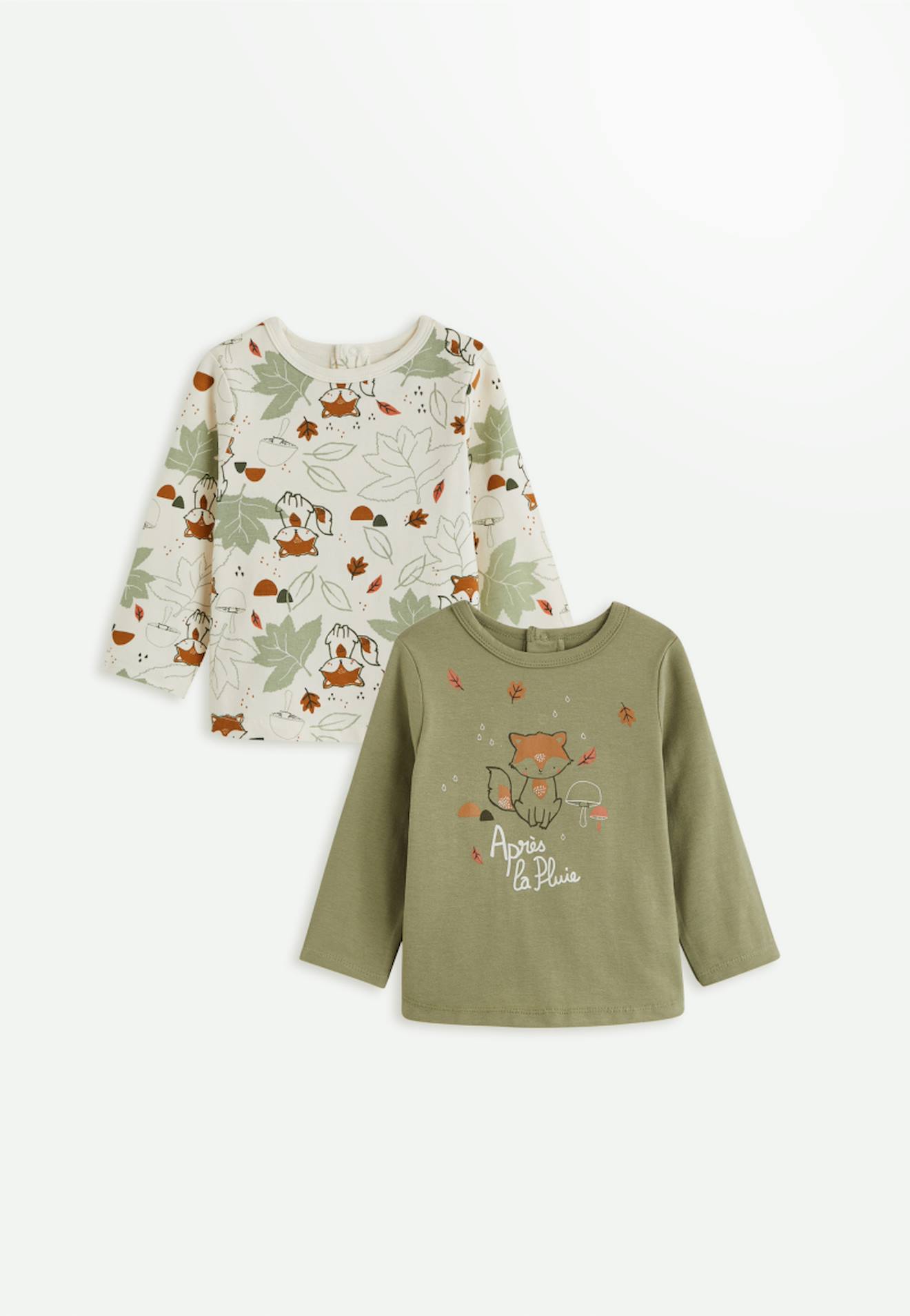 Lot De 2 T-shirts Bb Manches Longues Ginkgo Vert 18$