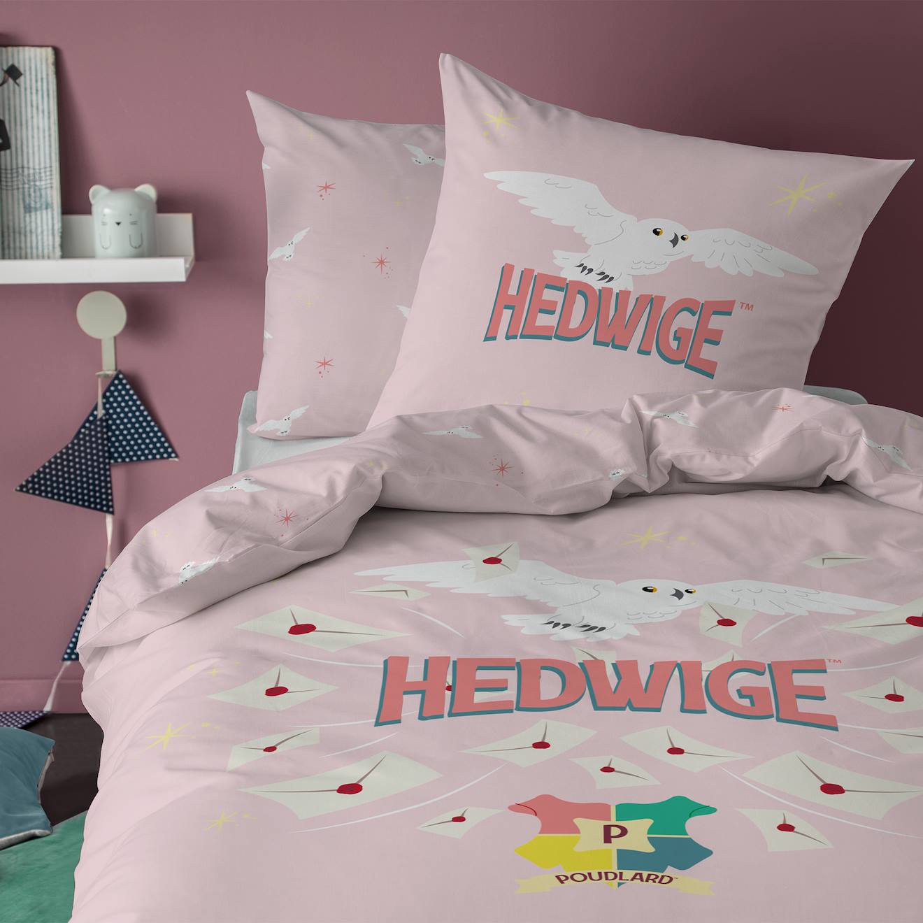 Parure De Lit Imprimée 100% Coton, Harry Potter Letters Rose