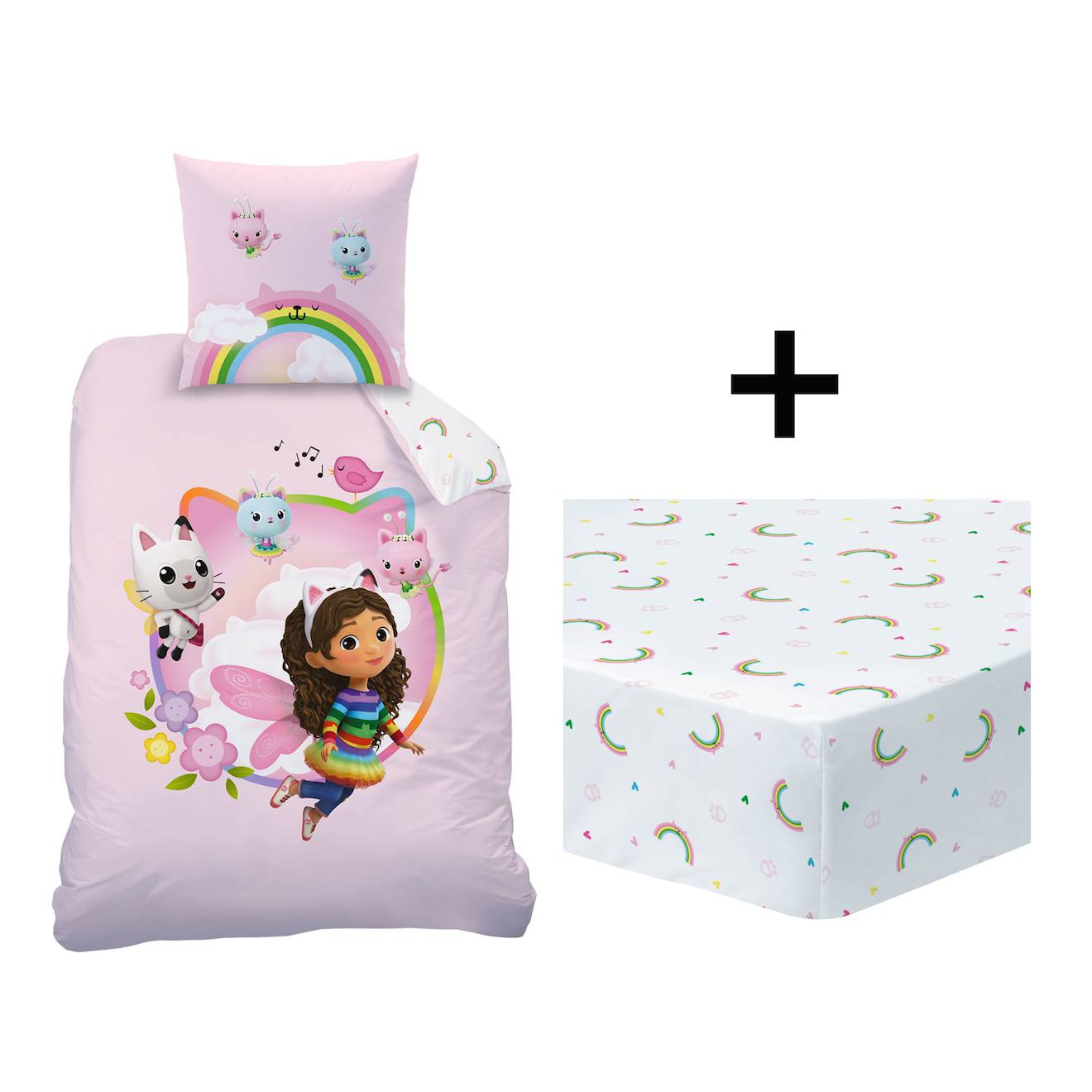 Parure De Lit Imprimée + Drap Housse 100% Coton, Gabby Et La Maison Magique Garden Rose