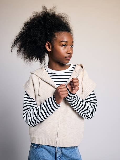 Fille-Pull, gilet, sweat-Gilet sans manches fille à capuche zippé