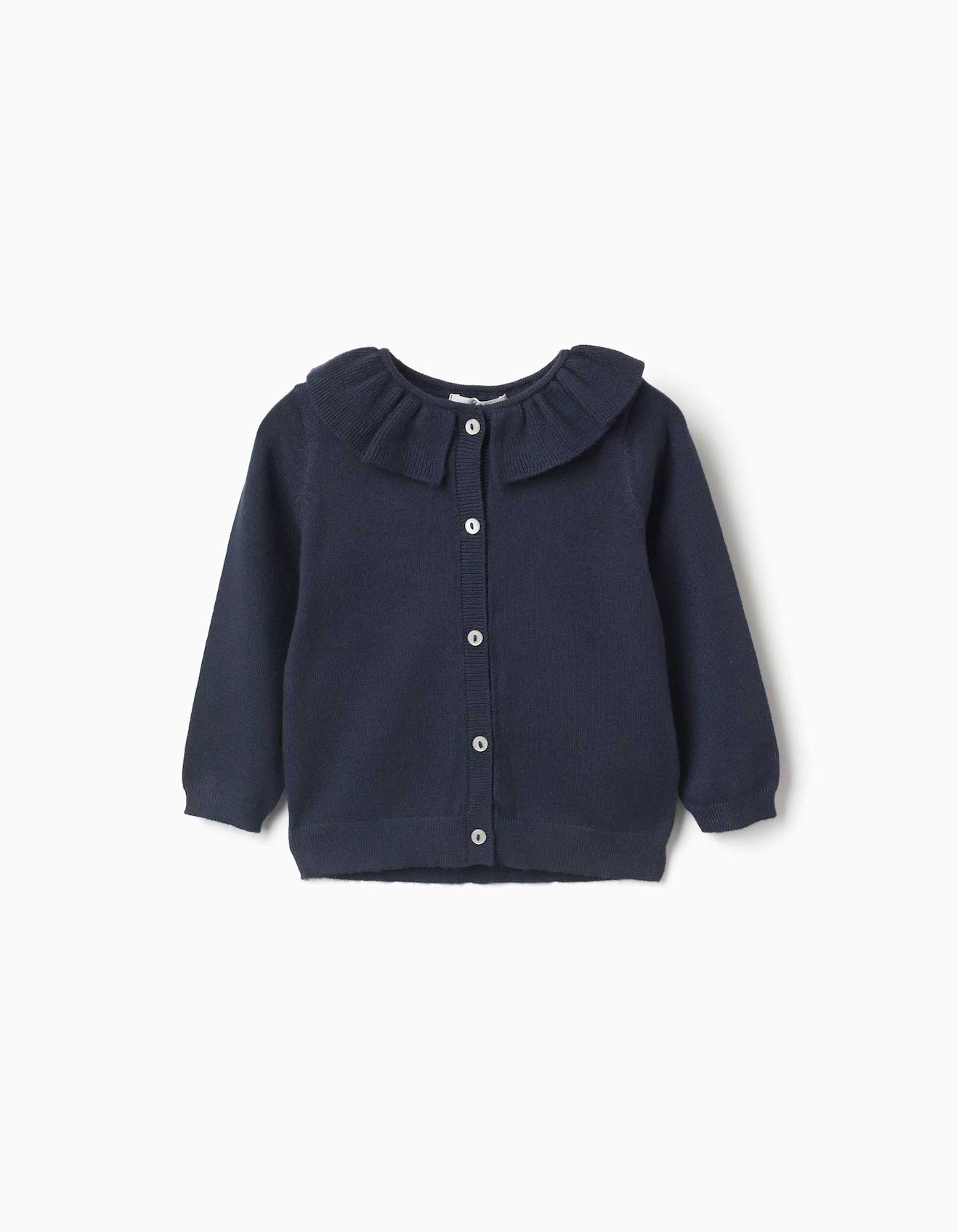 Gilet En Maille Avec Col Volants Bleu Fonc 23$
