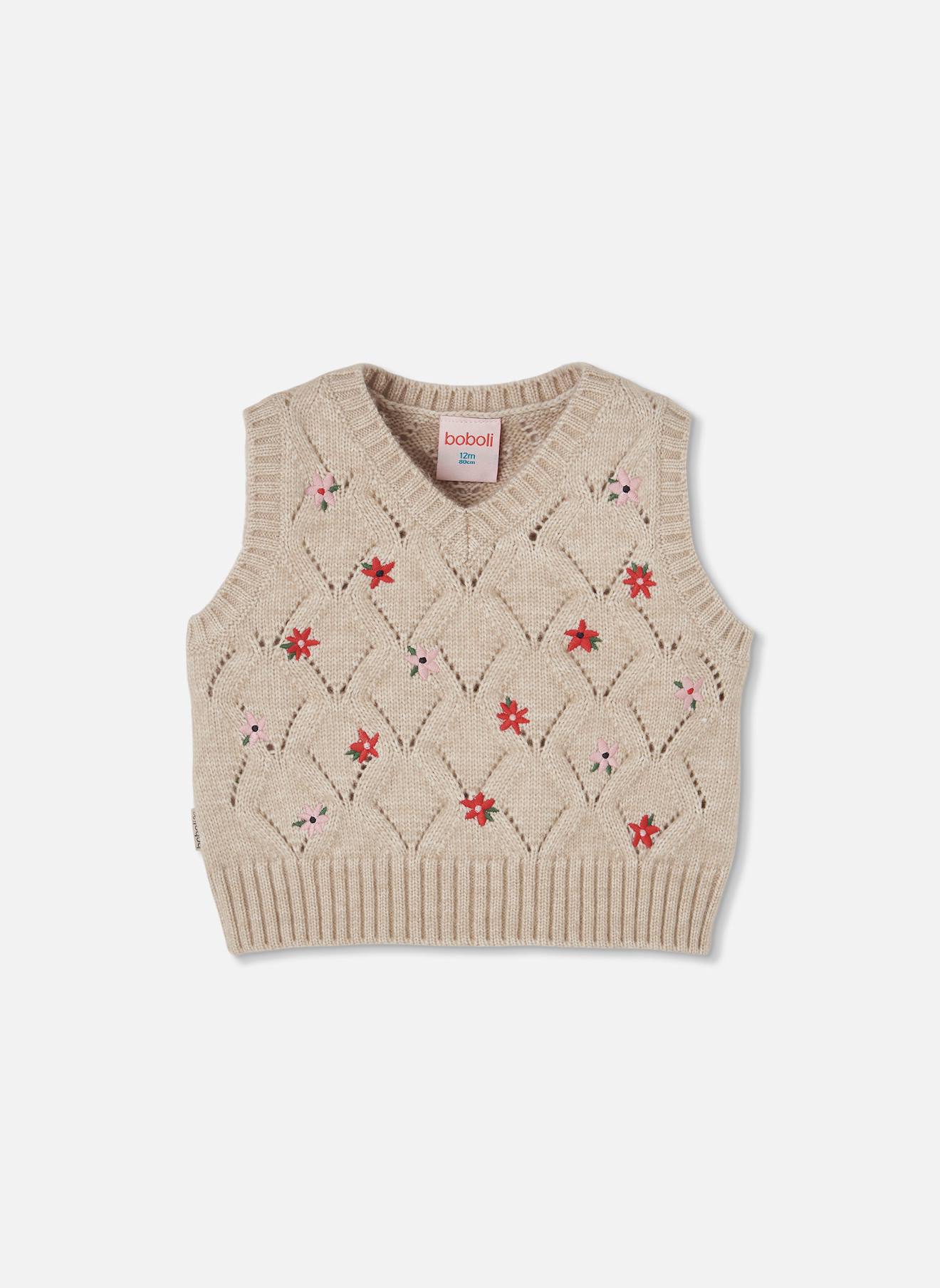 Pull Sans Manches Fille Brod De Fleurs Beige 34$