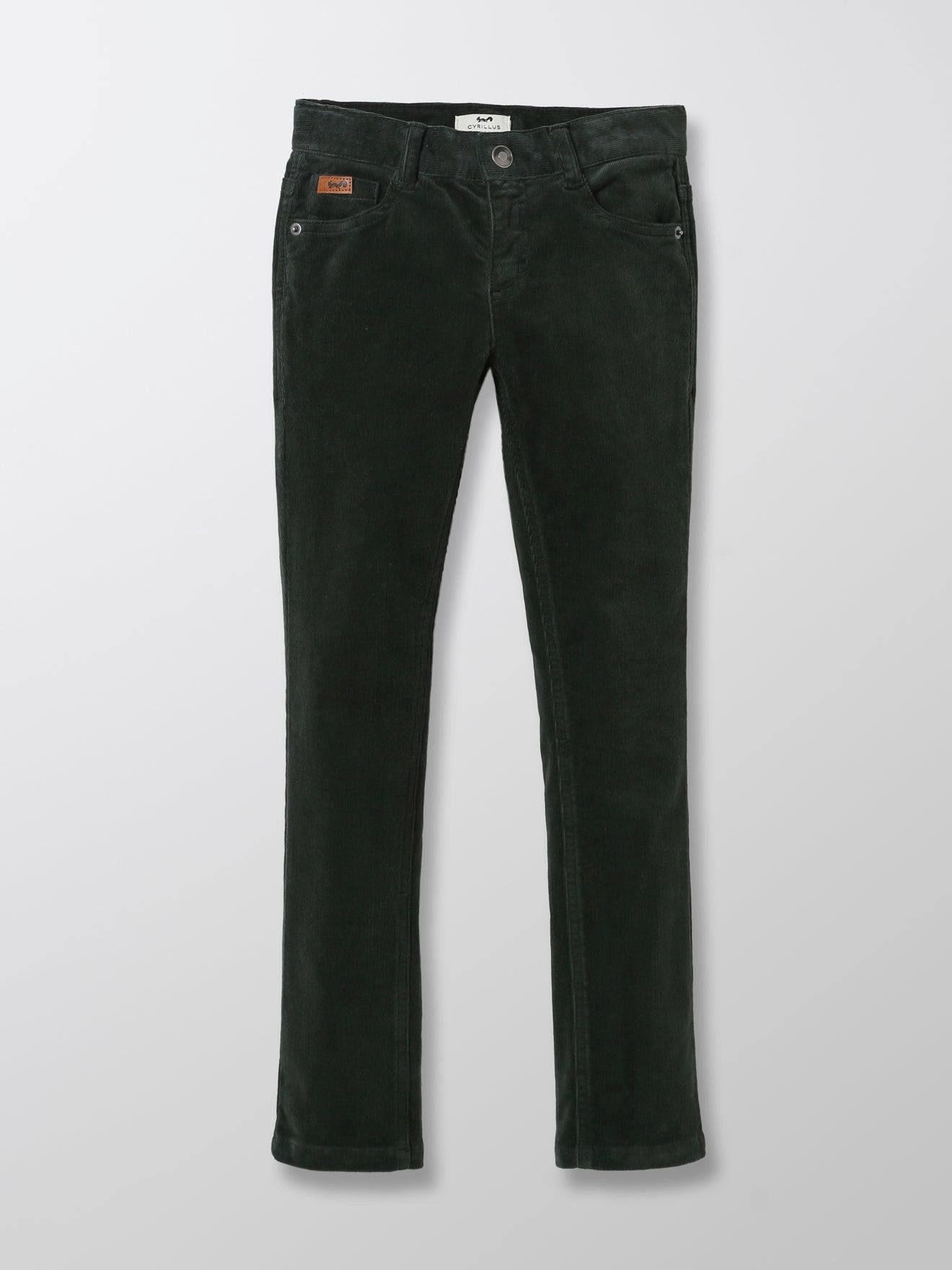 Slim En Velours Garçon Vert Fonce Uni