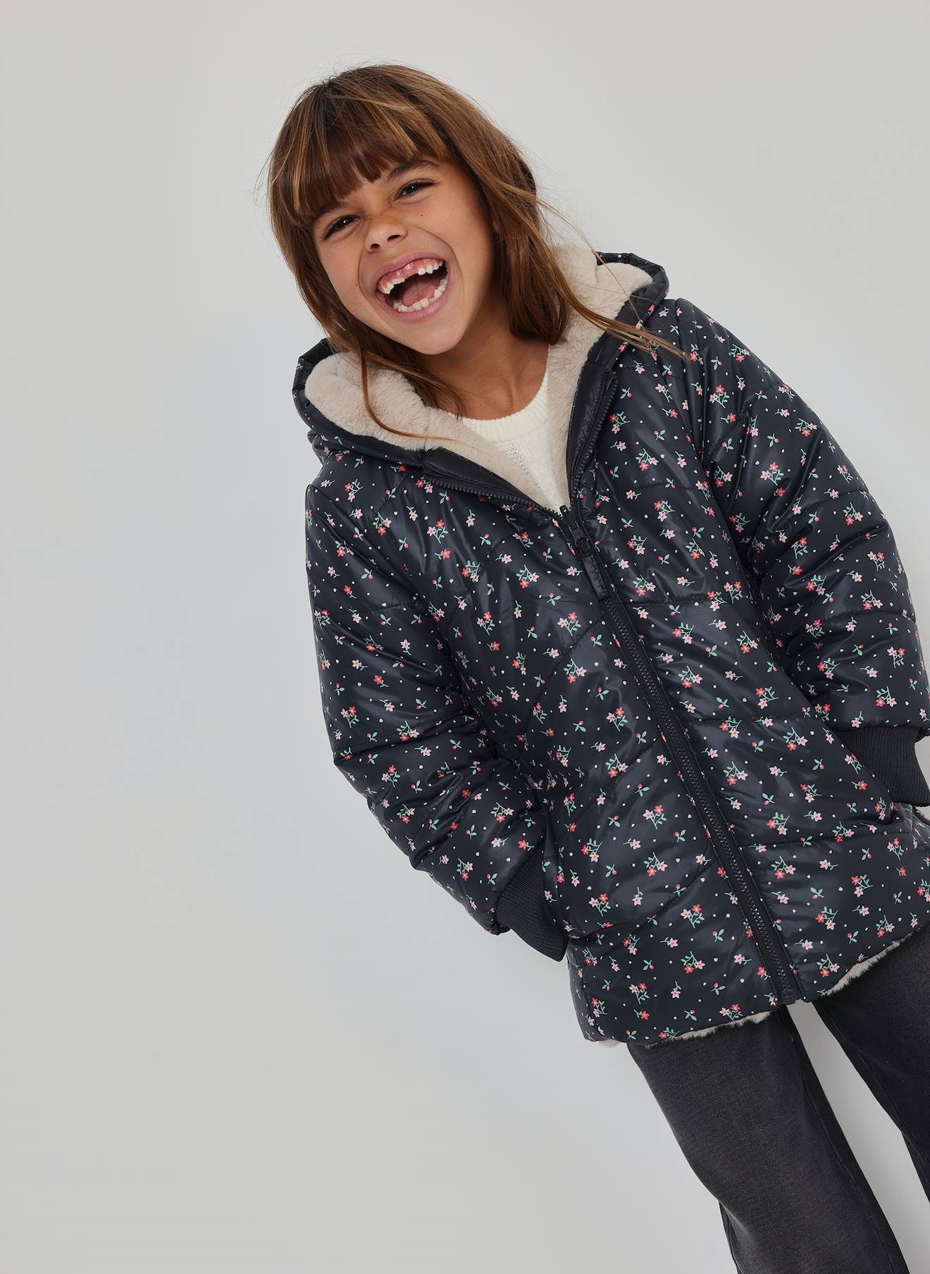 Parka Réversible Fille Imprimé Fleurs Multicolore
