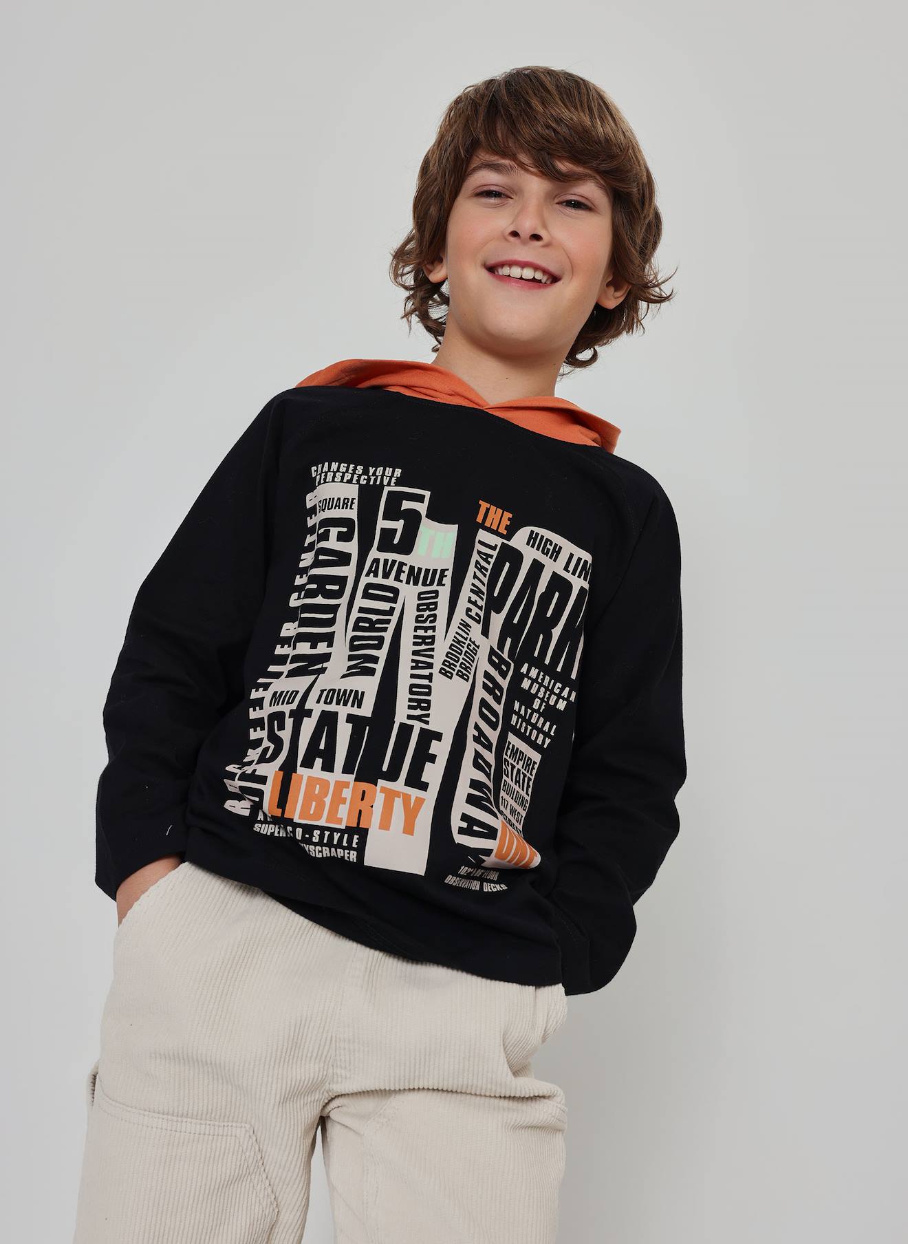 T-shirt Garon En Maille Capuche Imprim Ny Noir 28$