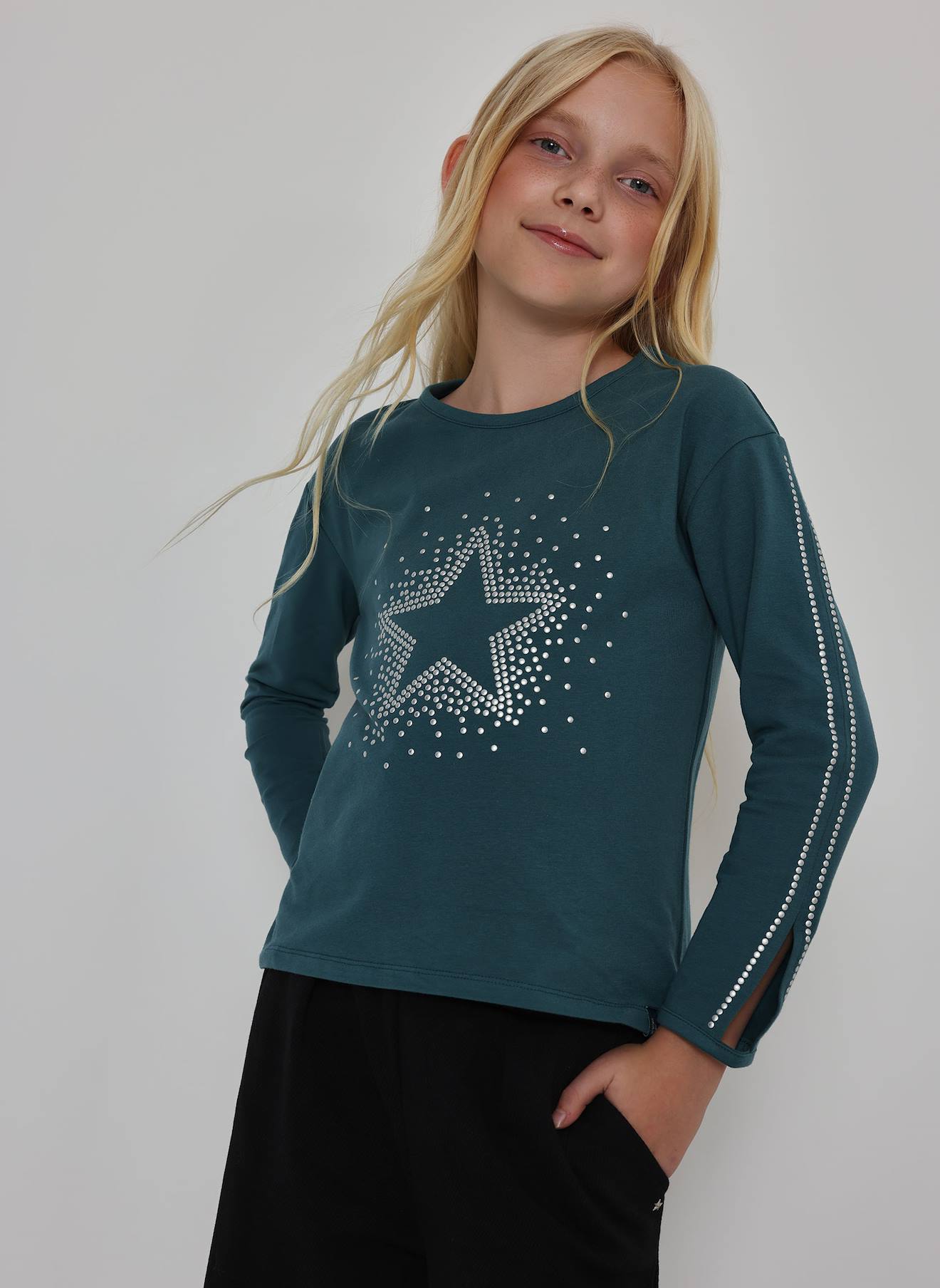T-shirt Fille En Maille Avec toile En Strass Vert 28$