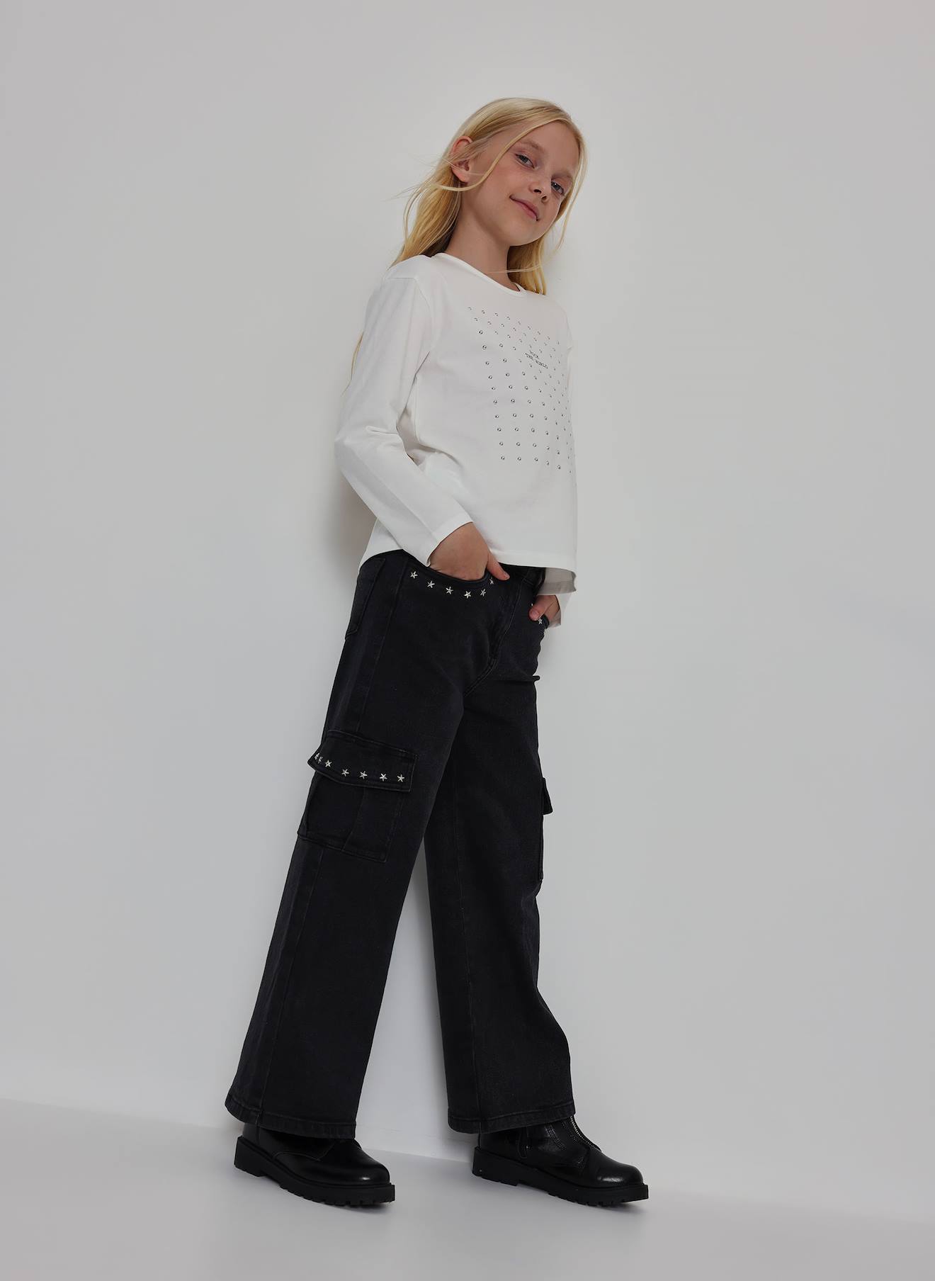 Pantalon Fille Denim Avec Étoiles Noir