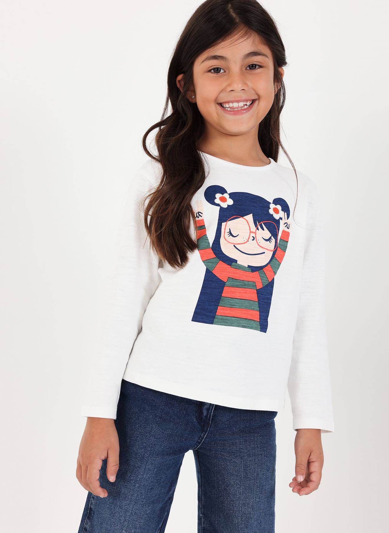 T-shirt Fille En Maille Imprim Lunettes Blanc 20$