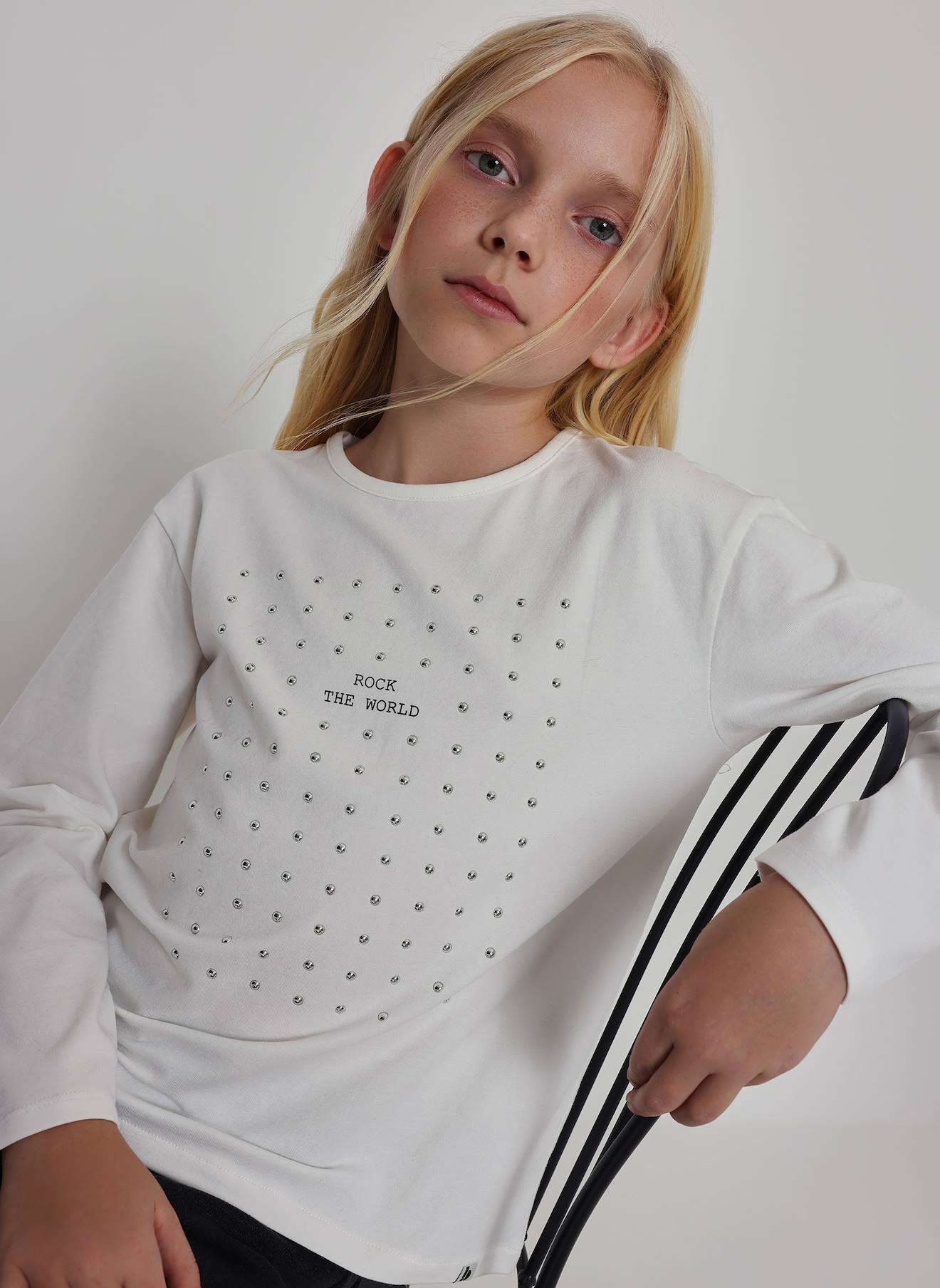 T-shirt Fille En Maille Avec Clous Blanc 28$
