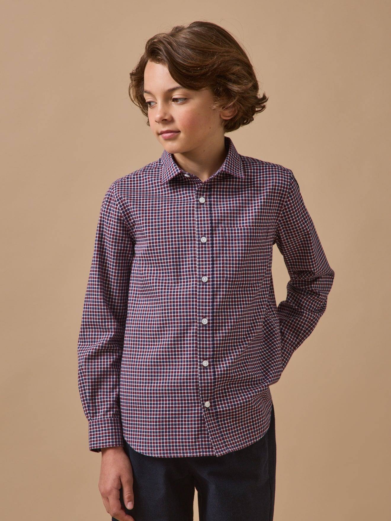 Chemise Carreaux Effet Flanelle Garçon Carreaux Bordeaux