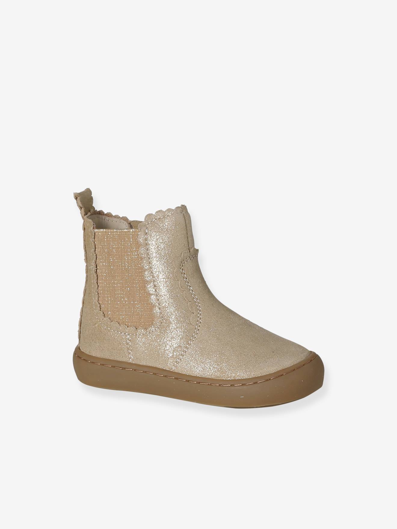 Boots bébé fille cuir zippées jaune d'or