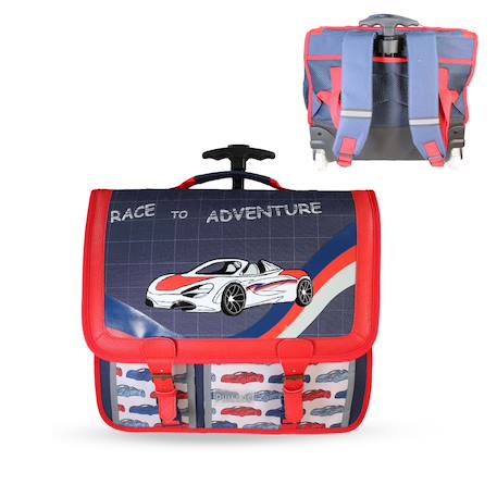 Garçon-Accessoires-Cartable à roulettes 41 cm phileas – motif voiture – 2 compartiments