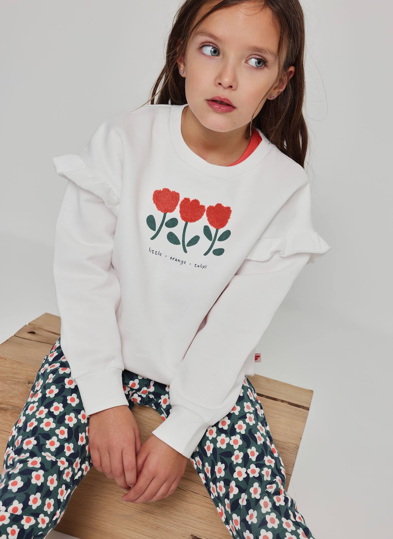 Sweat-shirt Fille Molleton Broderie Tulipes Blanc 30$