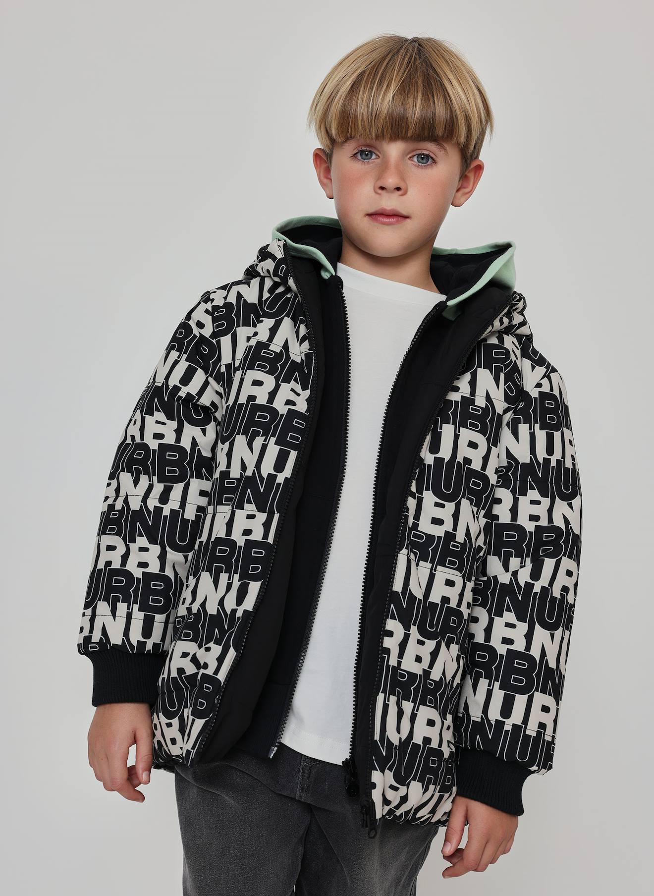 Parka Garçon En Tissu Technique Réversible Imprimé Lettres Multicolore