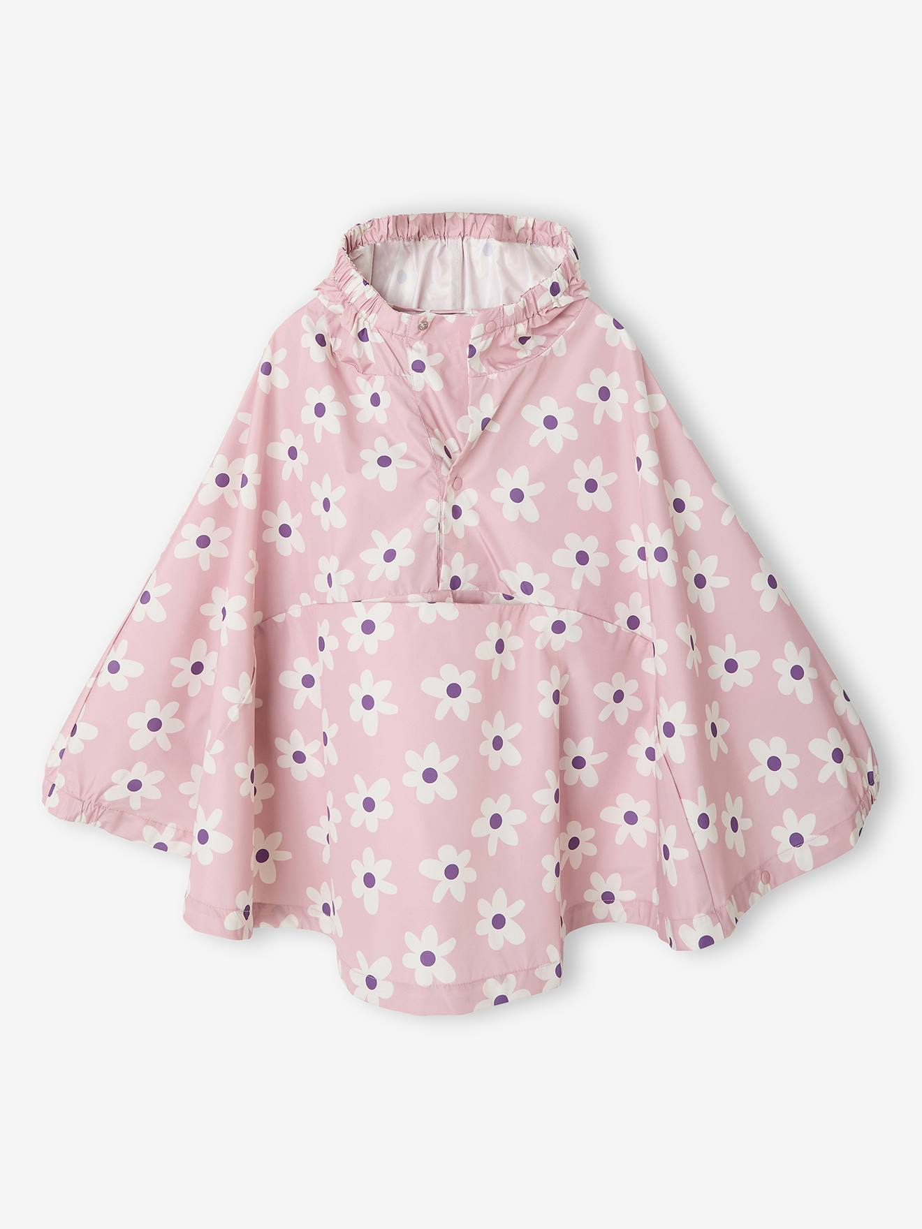 Cape de pluie LILIBETH à capuche fille imprimé fleuri rose pâle