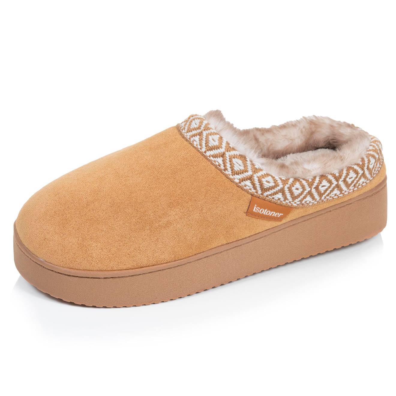 Chaussons Mules Suédine À Semelle Compensé De 3,5 Cm, Confort Camel