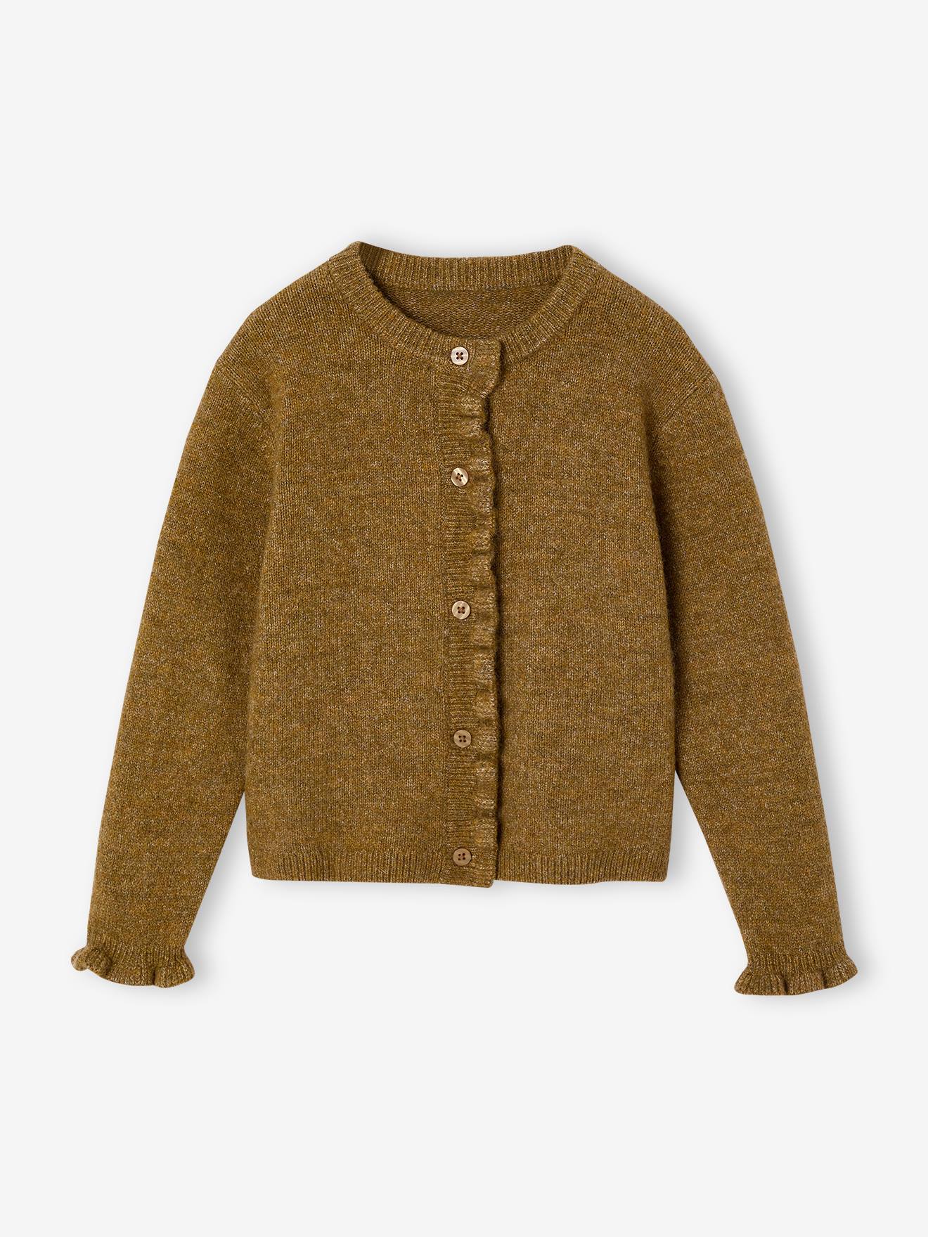 Gilet fille manches longues olive