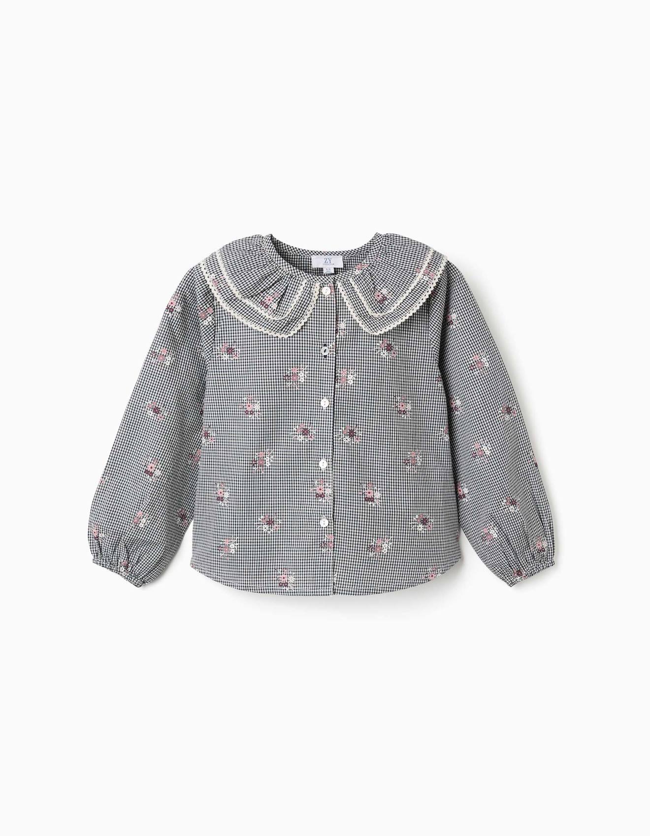 Chemise En Coton Motif Vichy Avec Imprim Floral Bleu Fonc 30€
