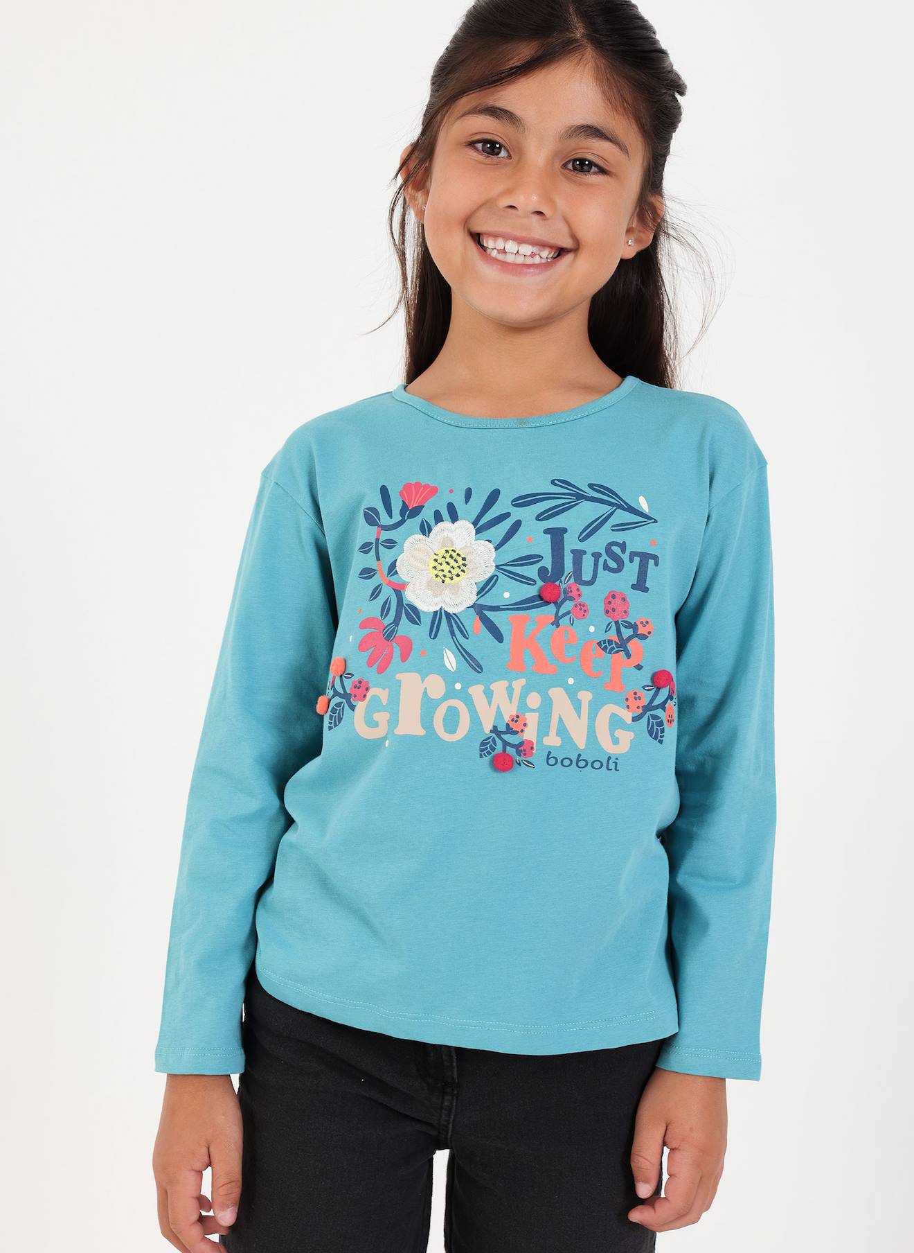T-shirt Fille Maille Imprimé Floral Vert
