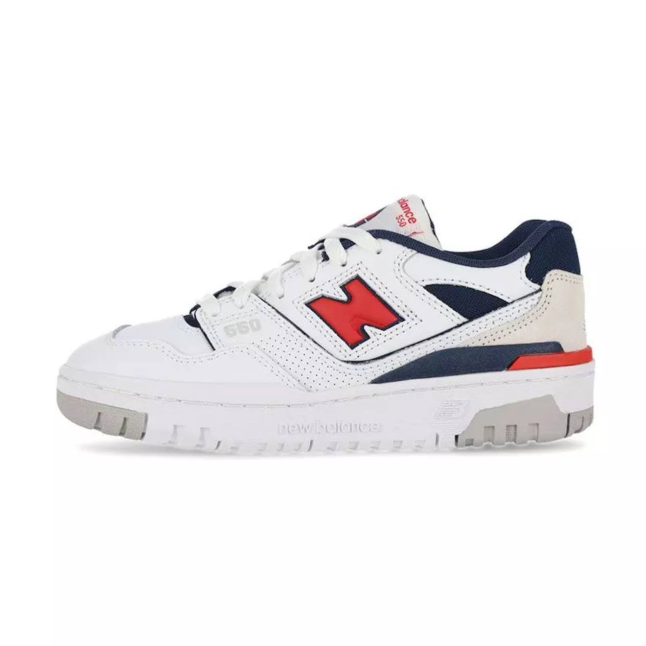 Baskets Enfant En Cuir Blanc/rouge/bleu