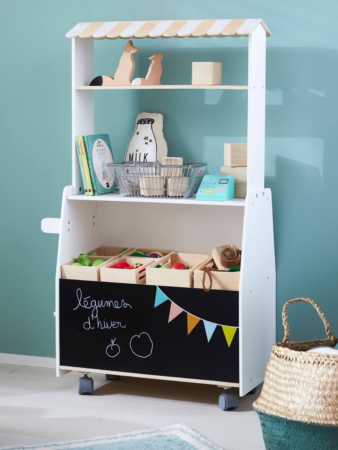 Marchande + fruits et légumes en bois FSC® beige/blanc