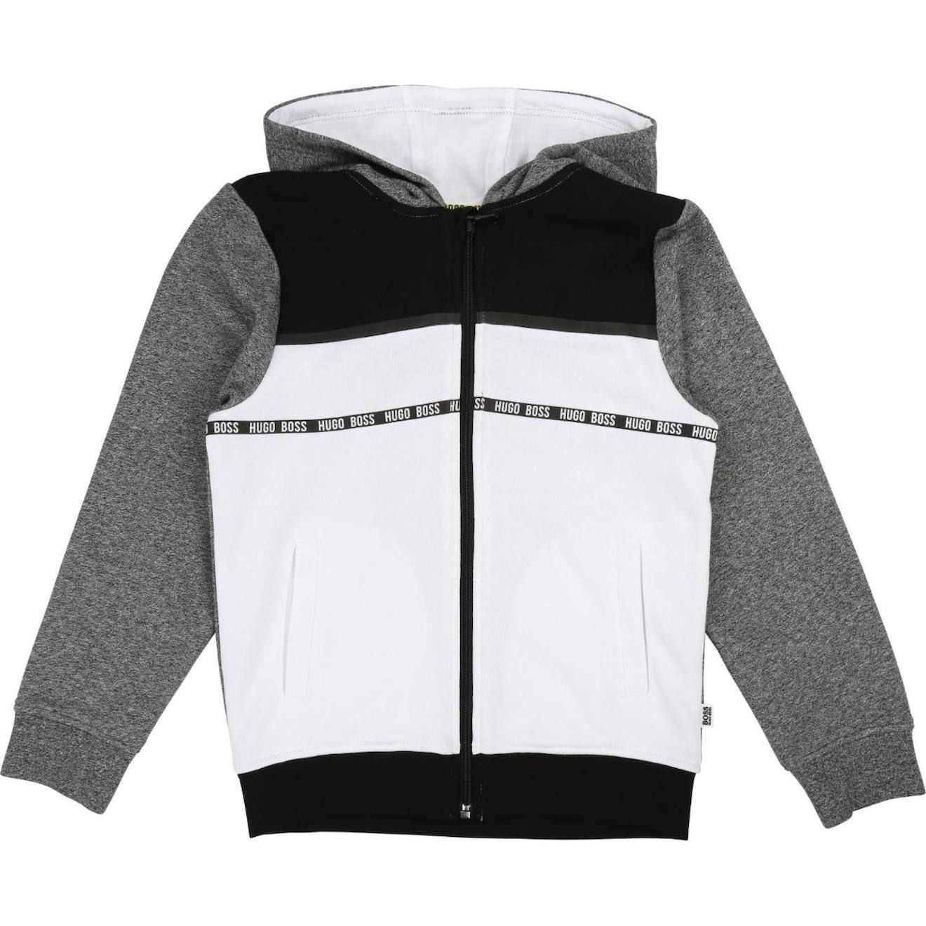 Sweat Capuche Garon En Coton Gris Blanc 52$