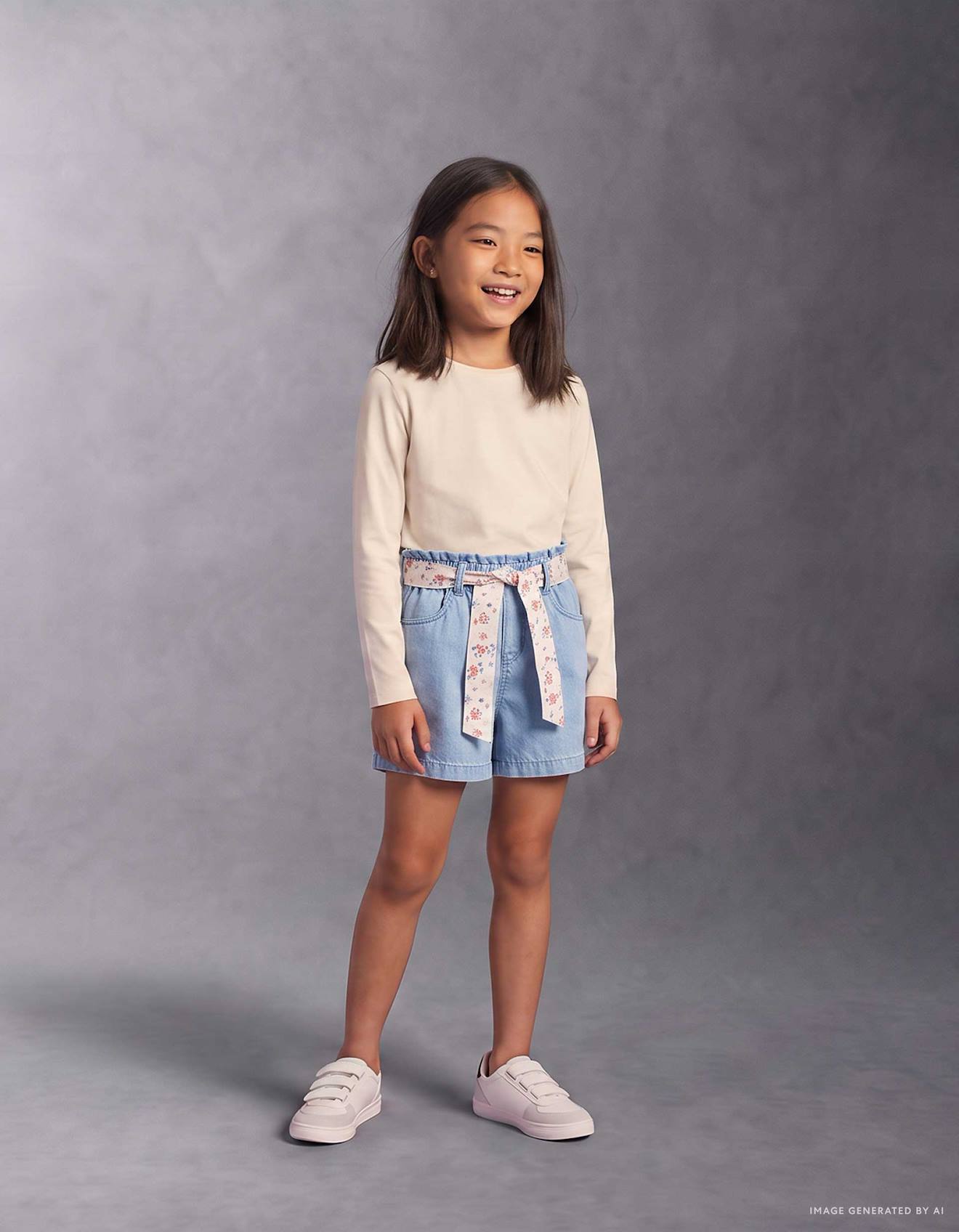 Short En Jean Avec Ceinture À Motif Floral Bleu Clair