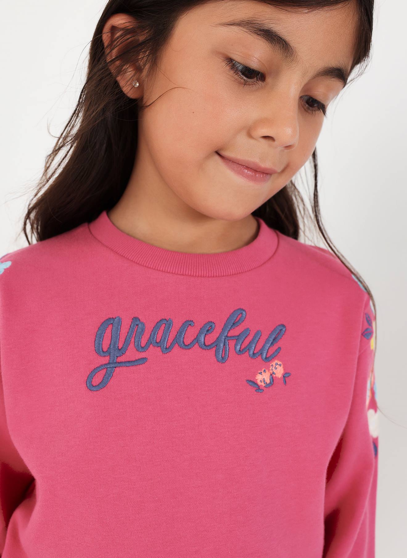 Sweat-shirt Fille En Molleton Brod Fleurs Violet 36 €