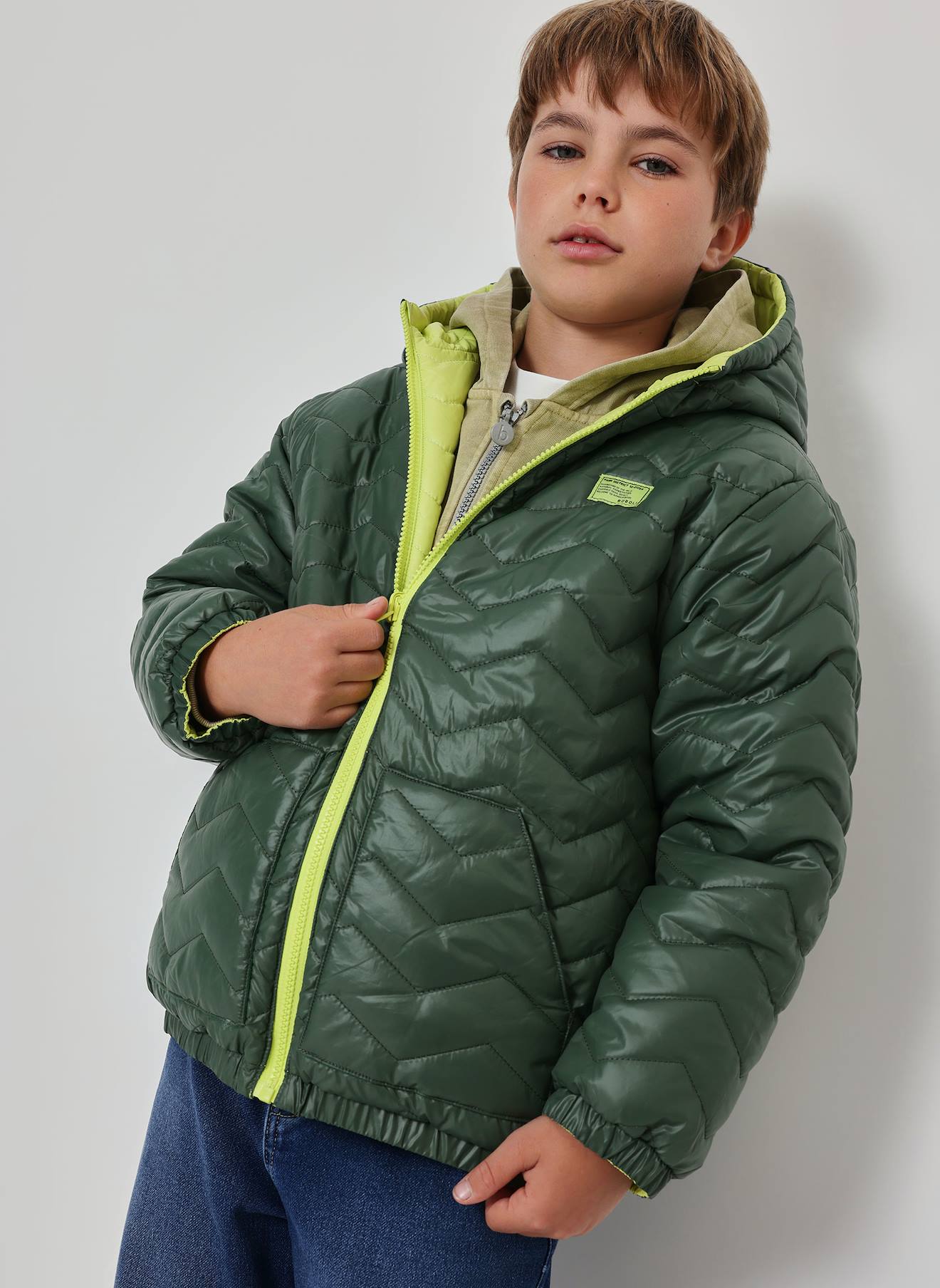 Parka Garçon Tissu Technique Réversible Vert